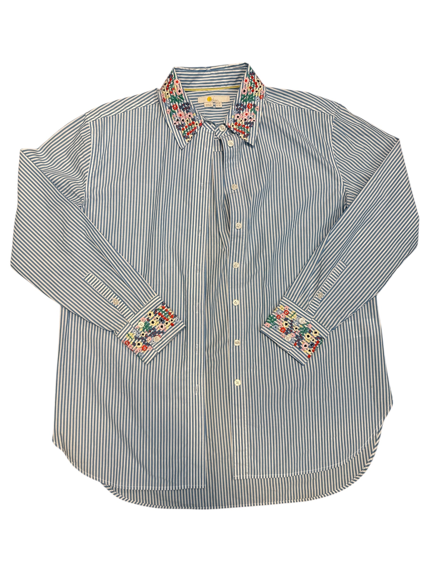 blue boden stripe button down embroider collar, 2
