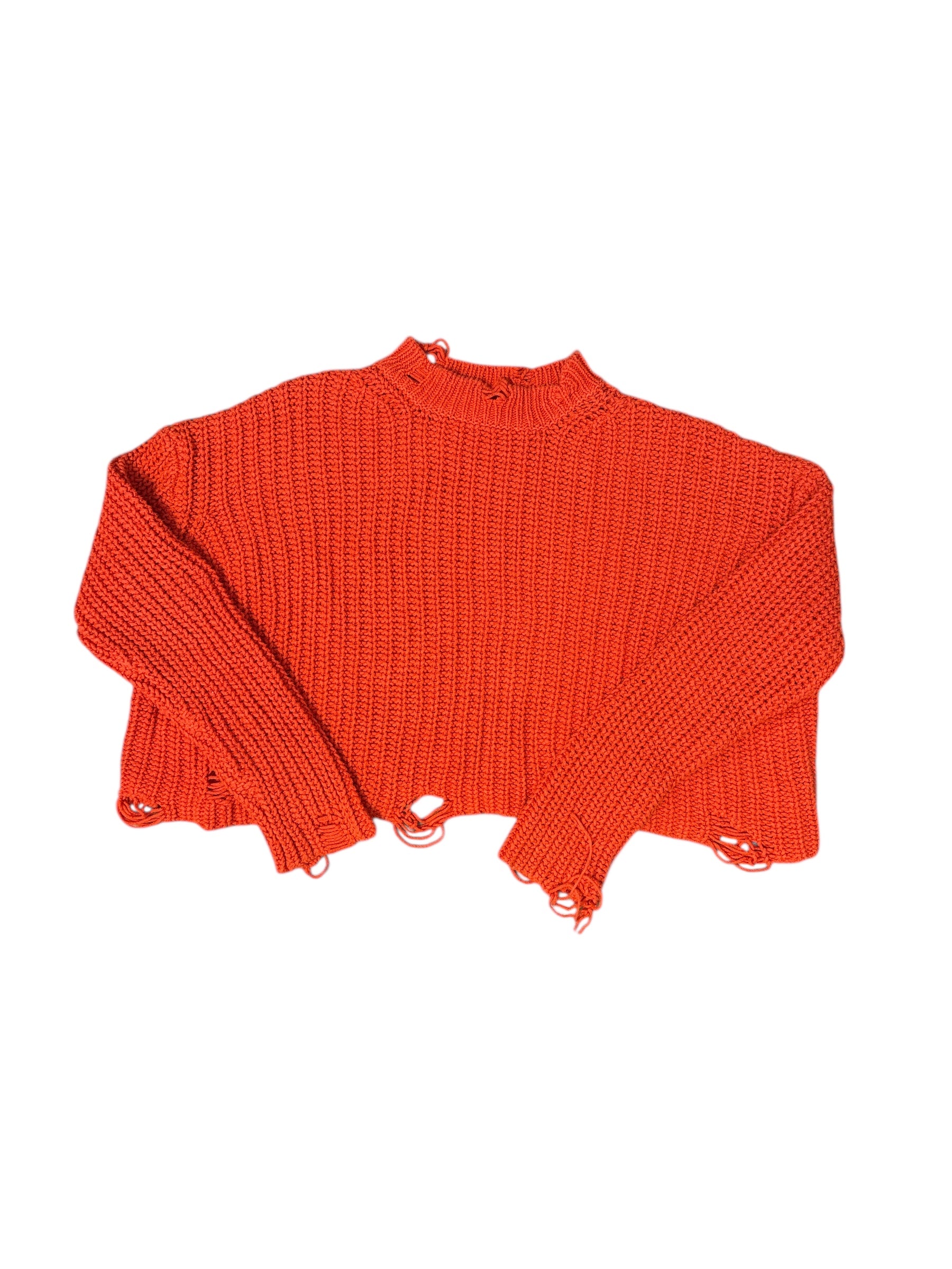 red zara distressed cropped sweater, m