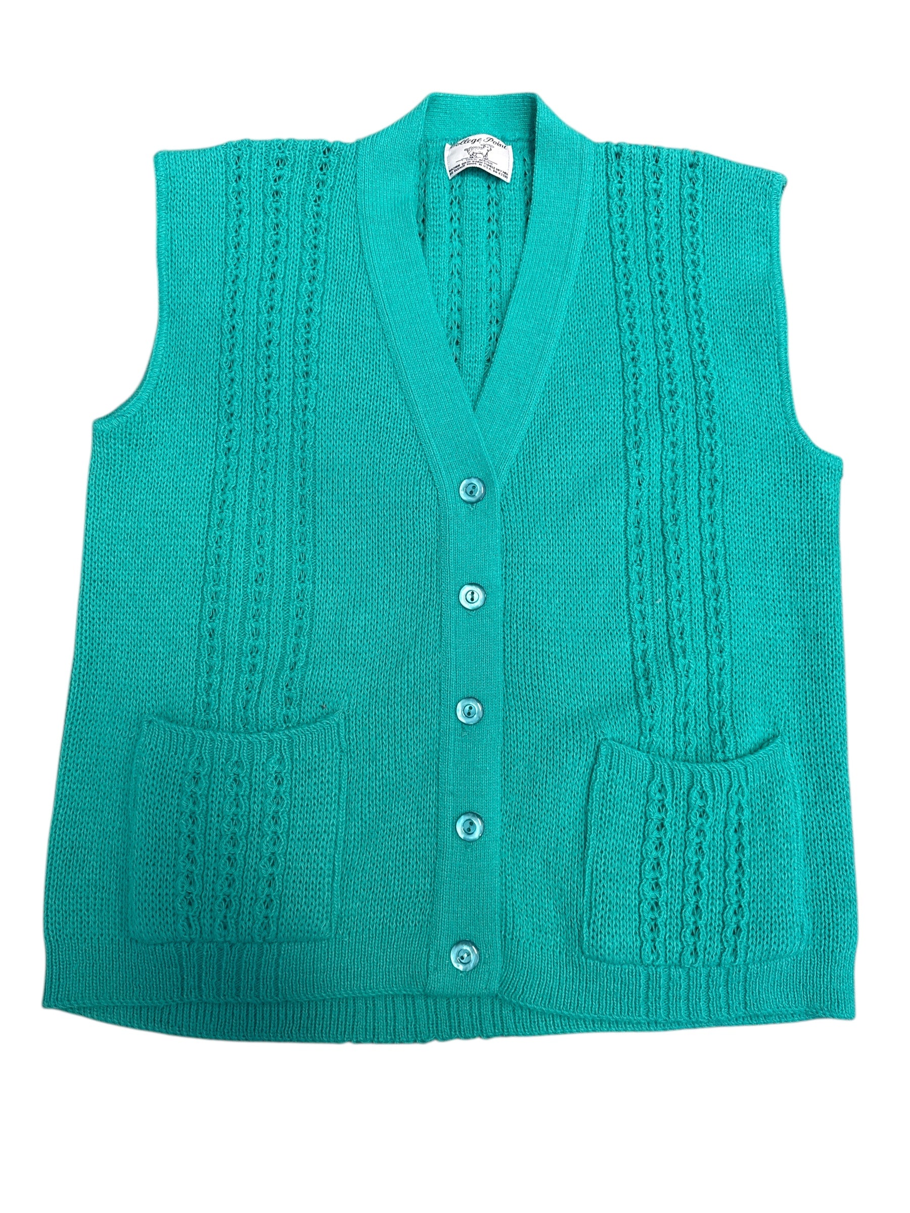 teal college point vtg knit vest