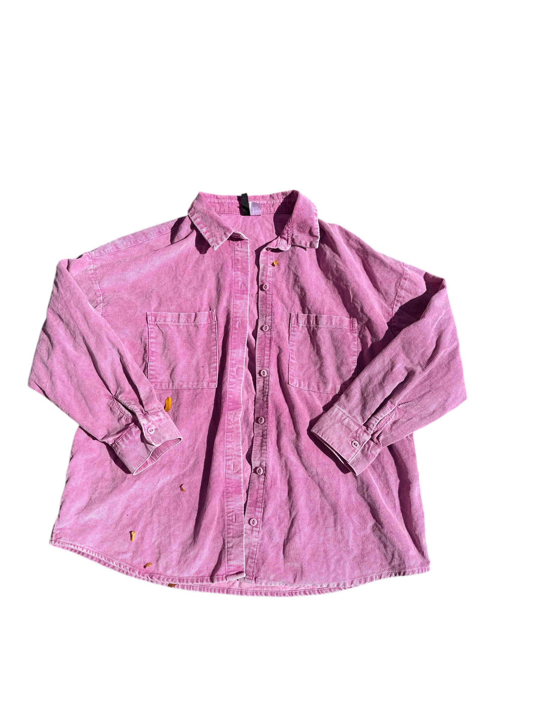 pink divided cord button down, s
