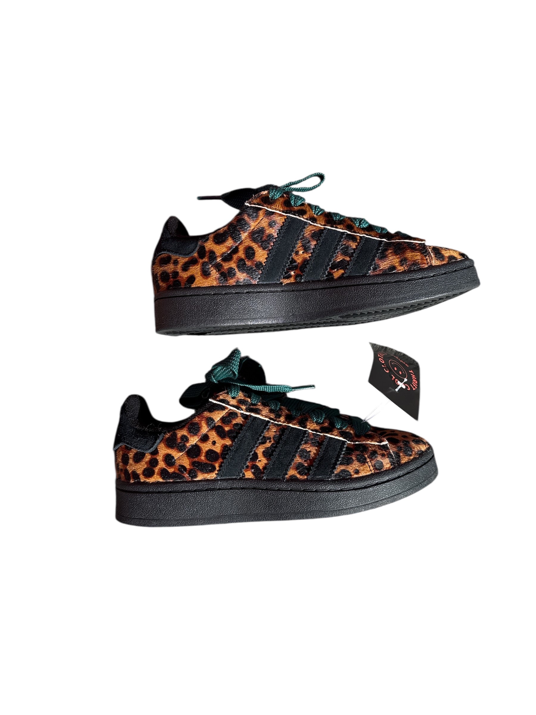 brown green adidas animal print sneakers, 5.5