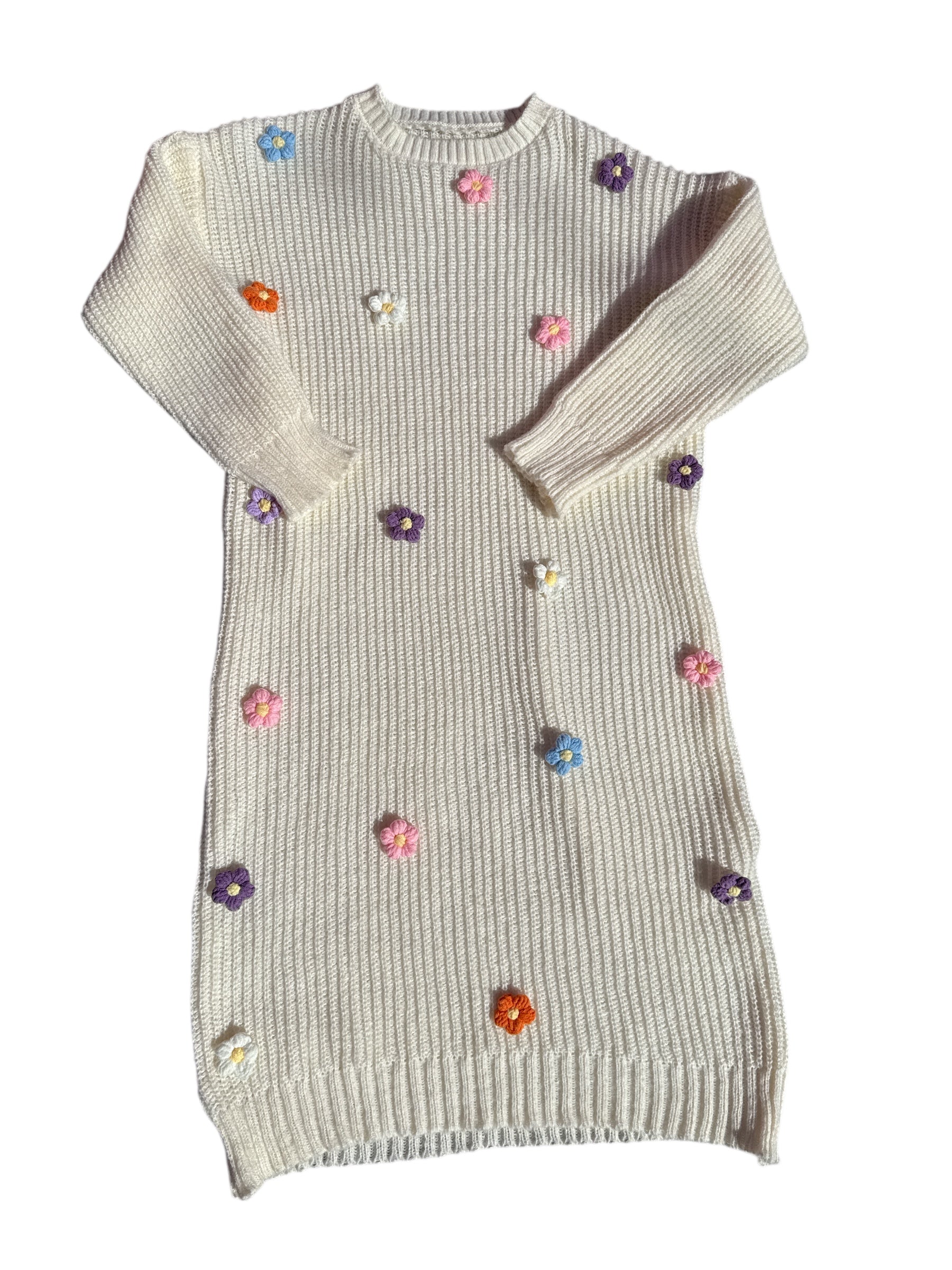 cream  sweater dress w/ flowers, L