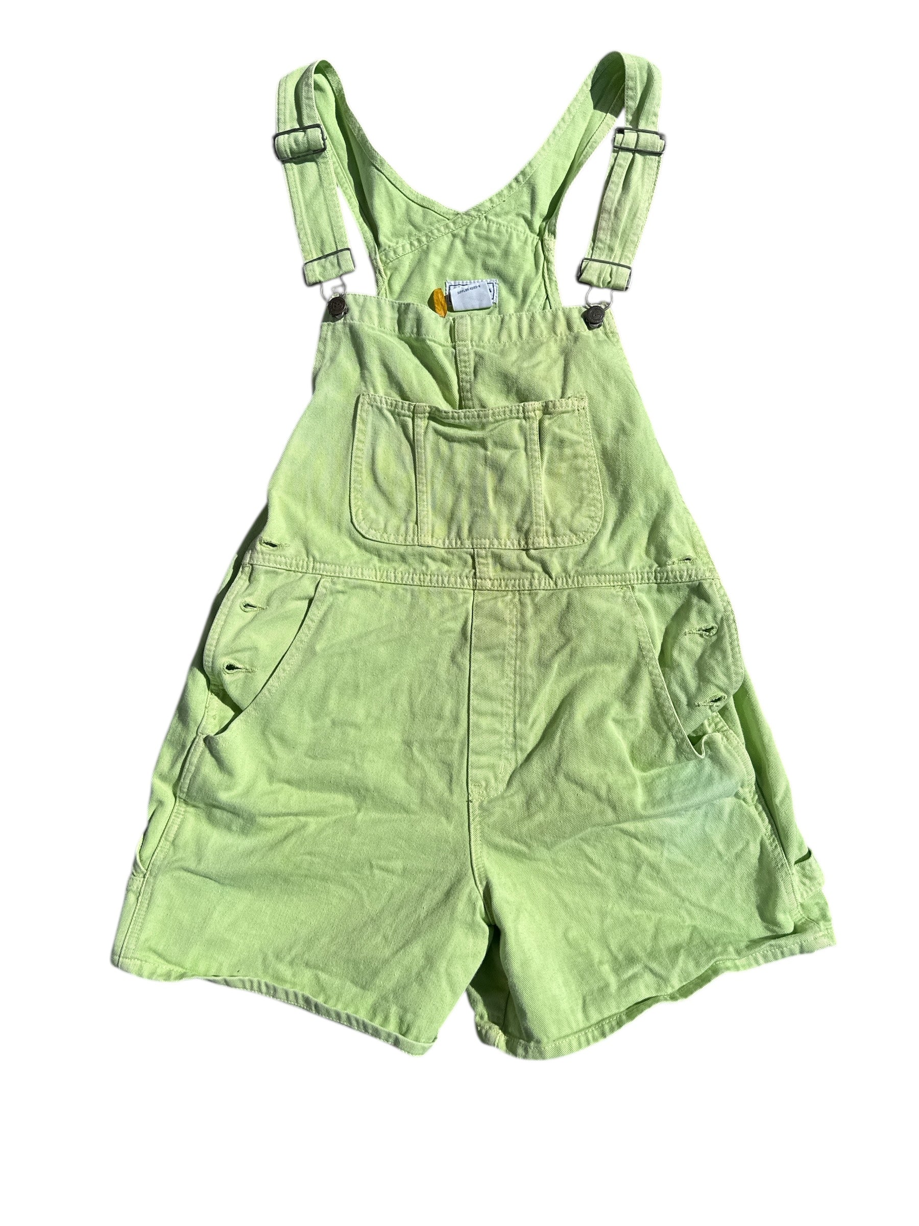 green arizona overall shorts, L