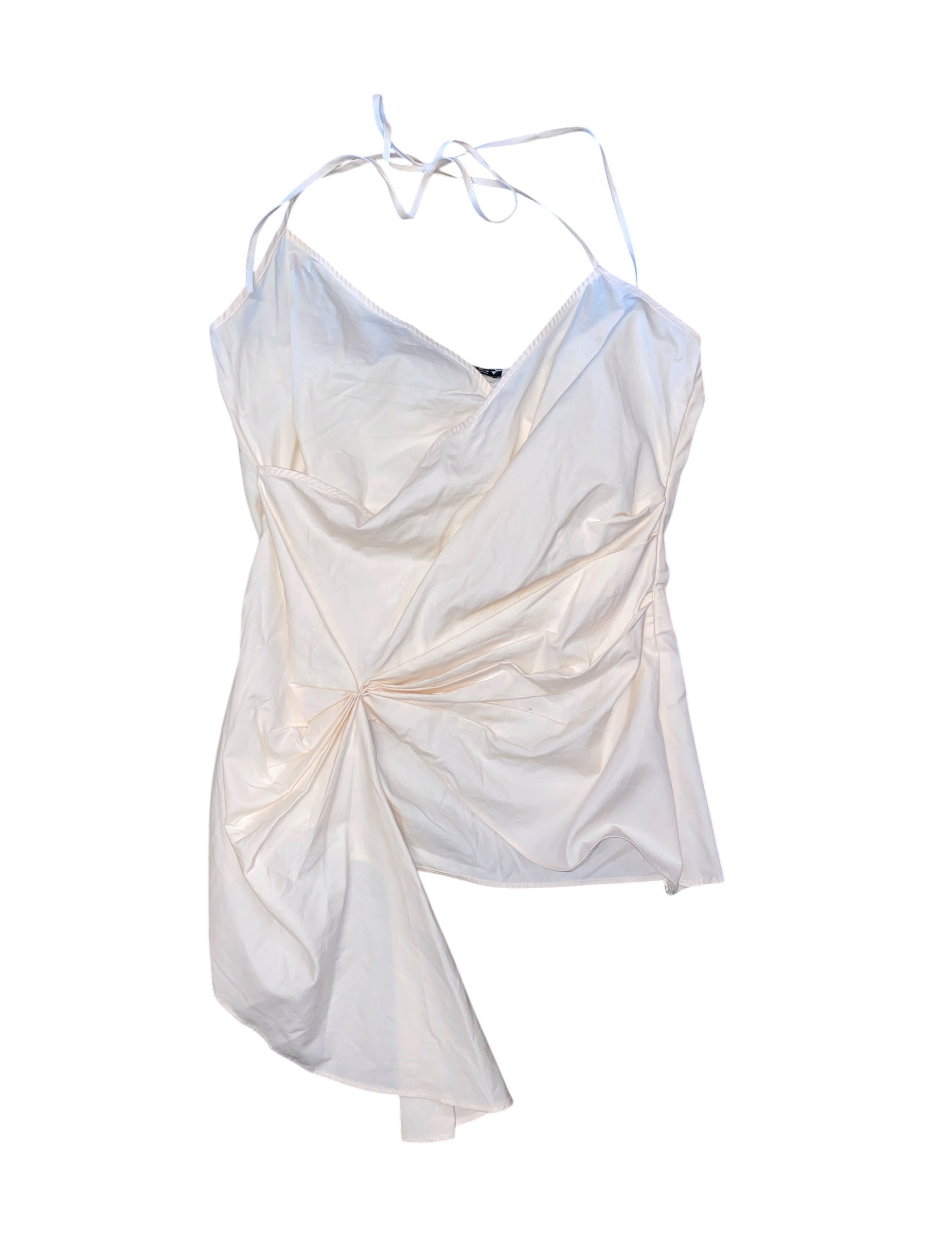 cream zara cross sinch halter tie top, L
