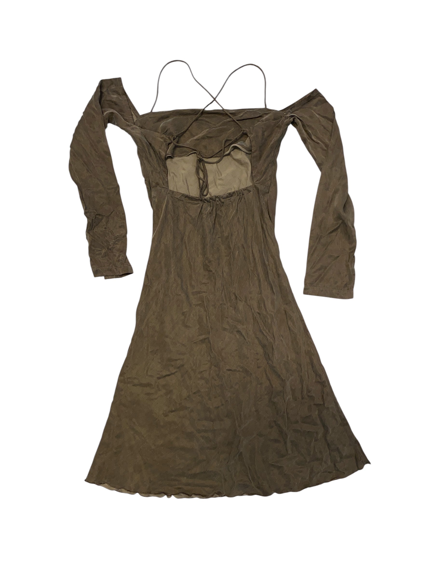 olive green djerf avenue open back laceup ls dress, s