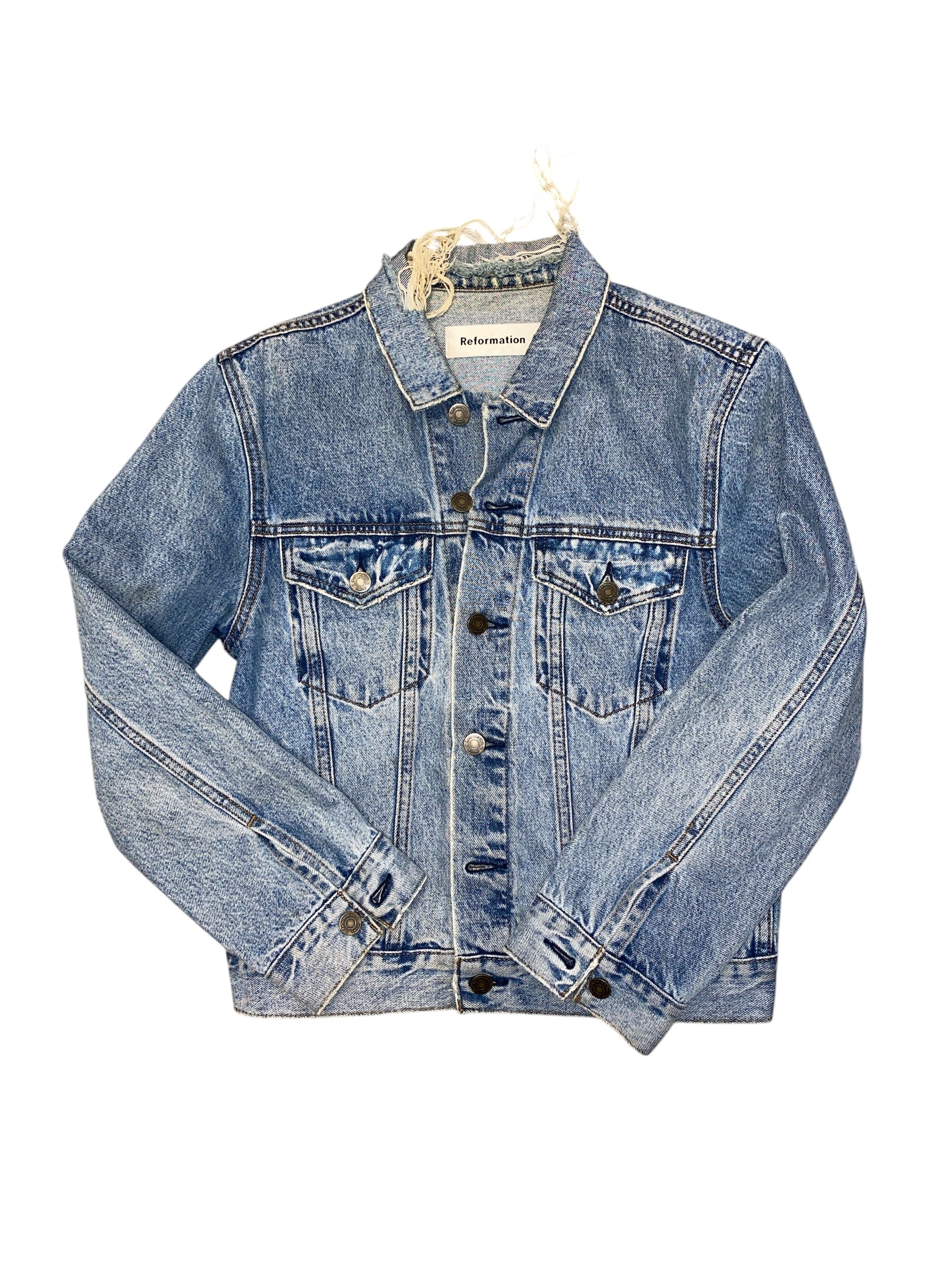 Blue Reformation Distressed denim jacket, S
