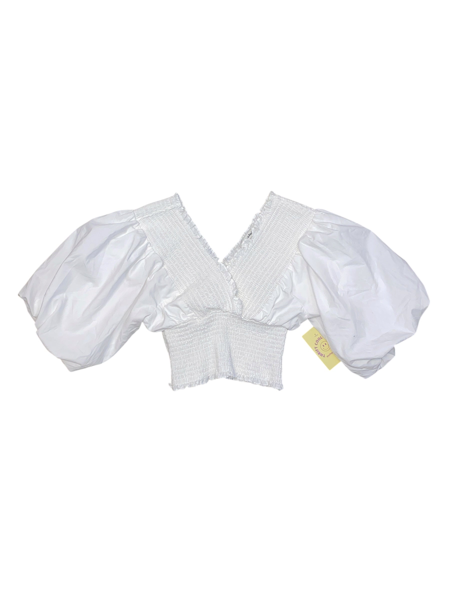 White Abercrombie Smocked v neck bubble sleeves, XS