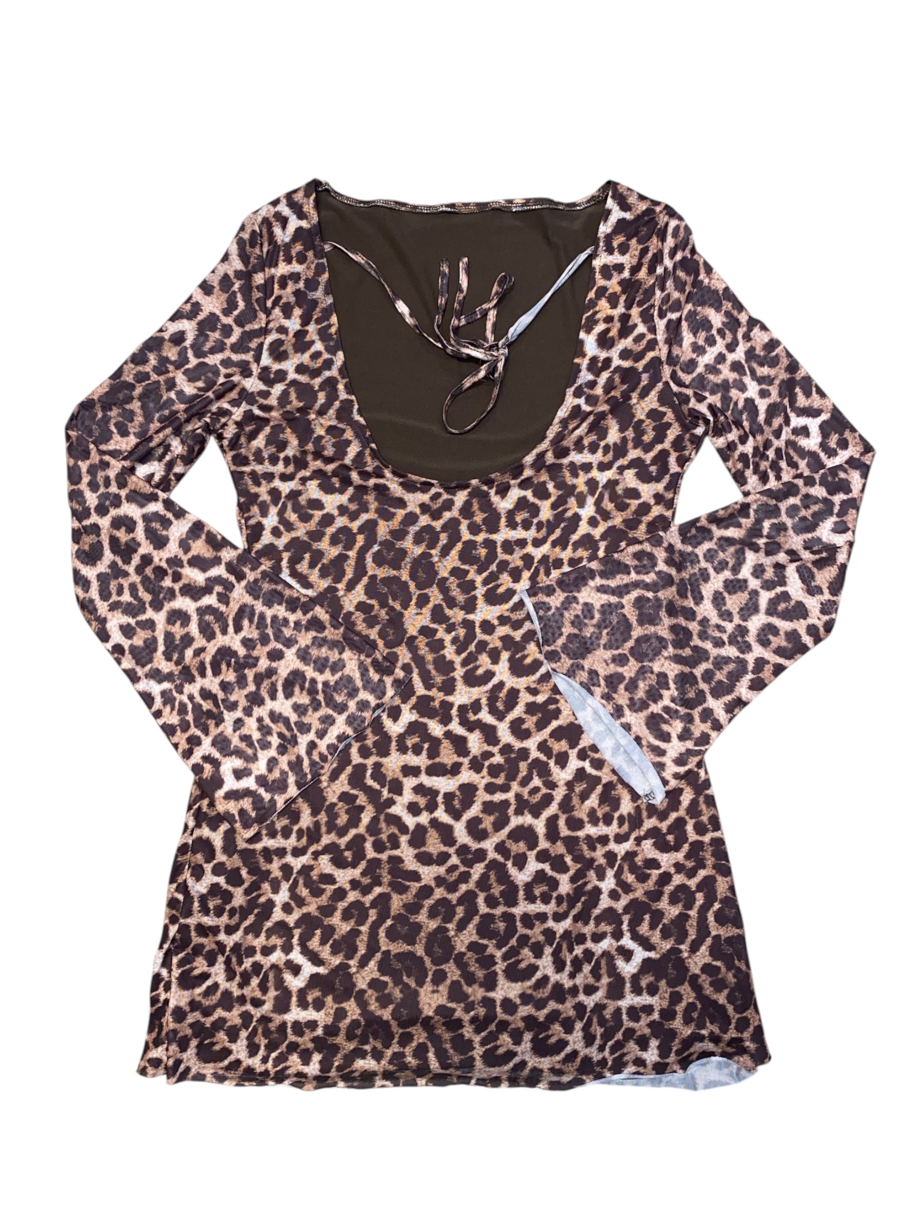 brown  cheetah ls mini dress, L