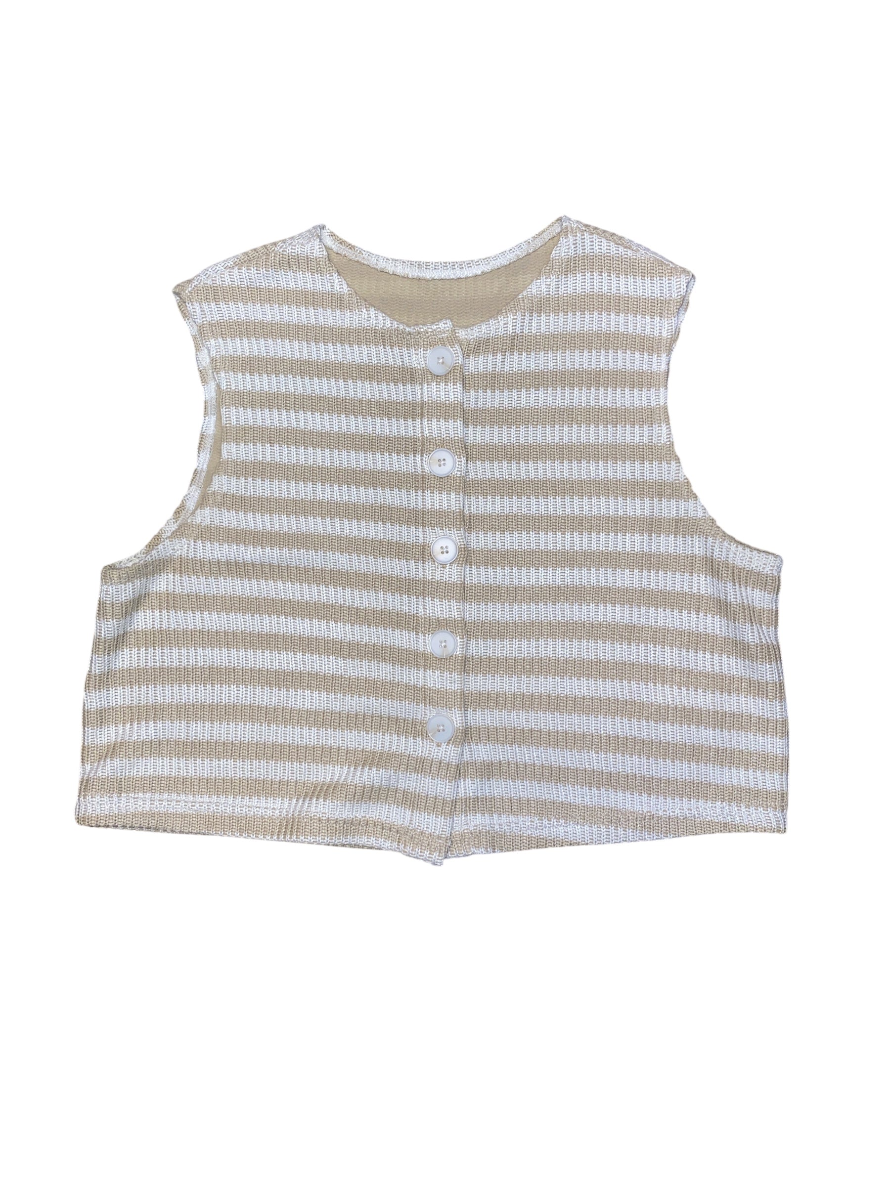 Tan white Missguided Knit sleeveless button up, M