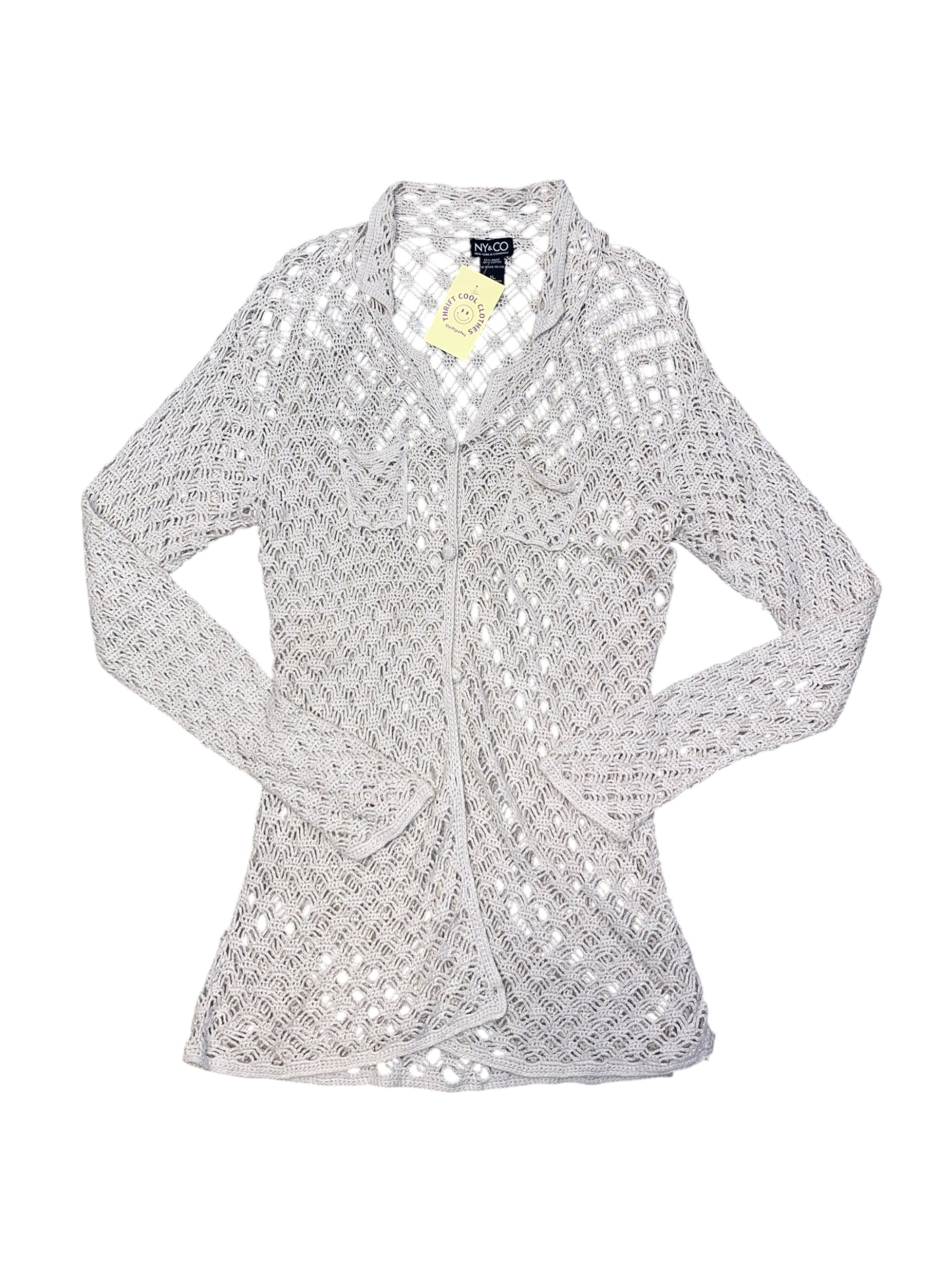 Cream New York & company Crochet ls button up cardigan, XL