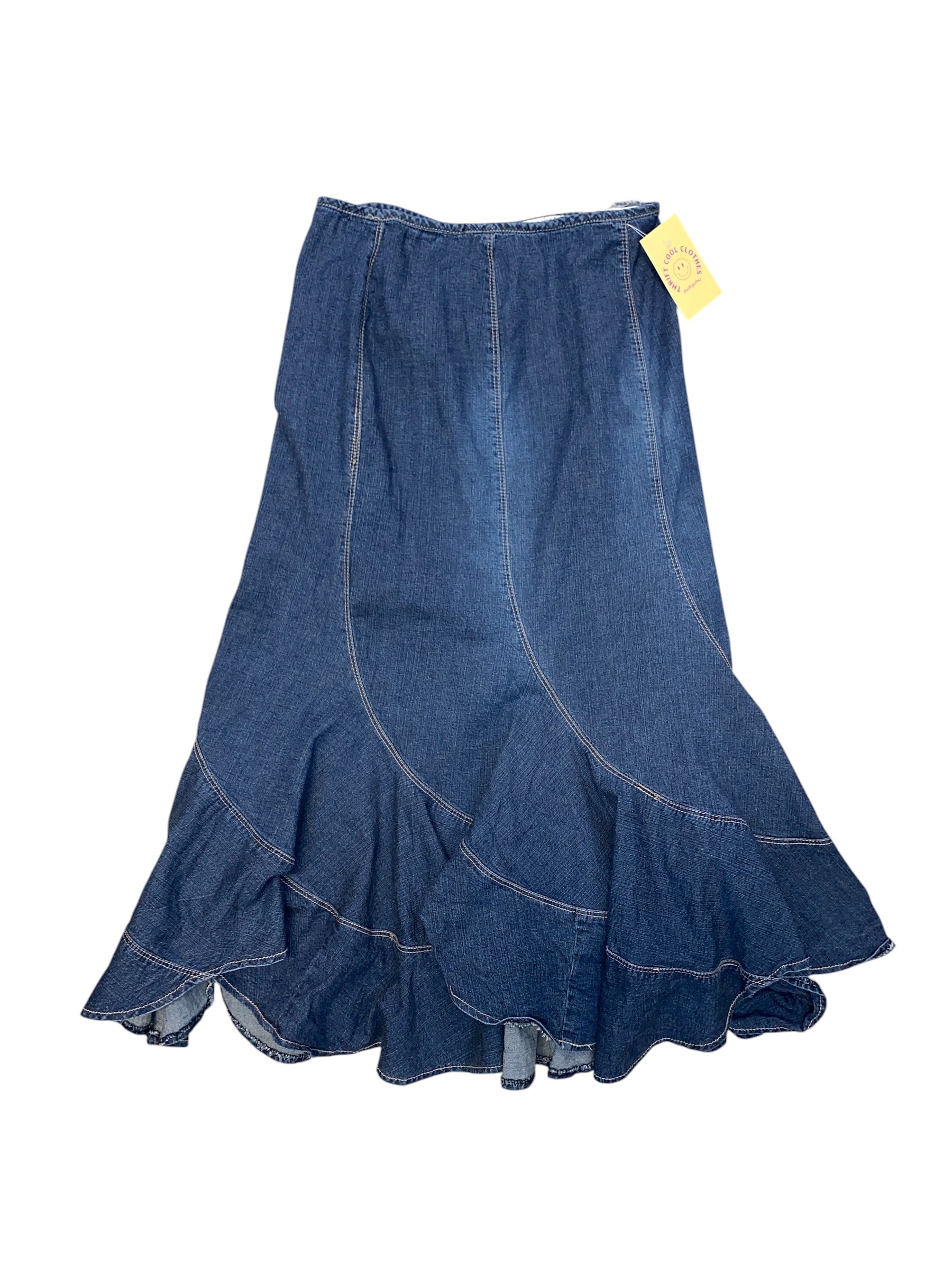 blue live a little denim ruffle maxi skrit, 10