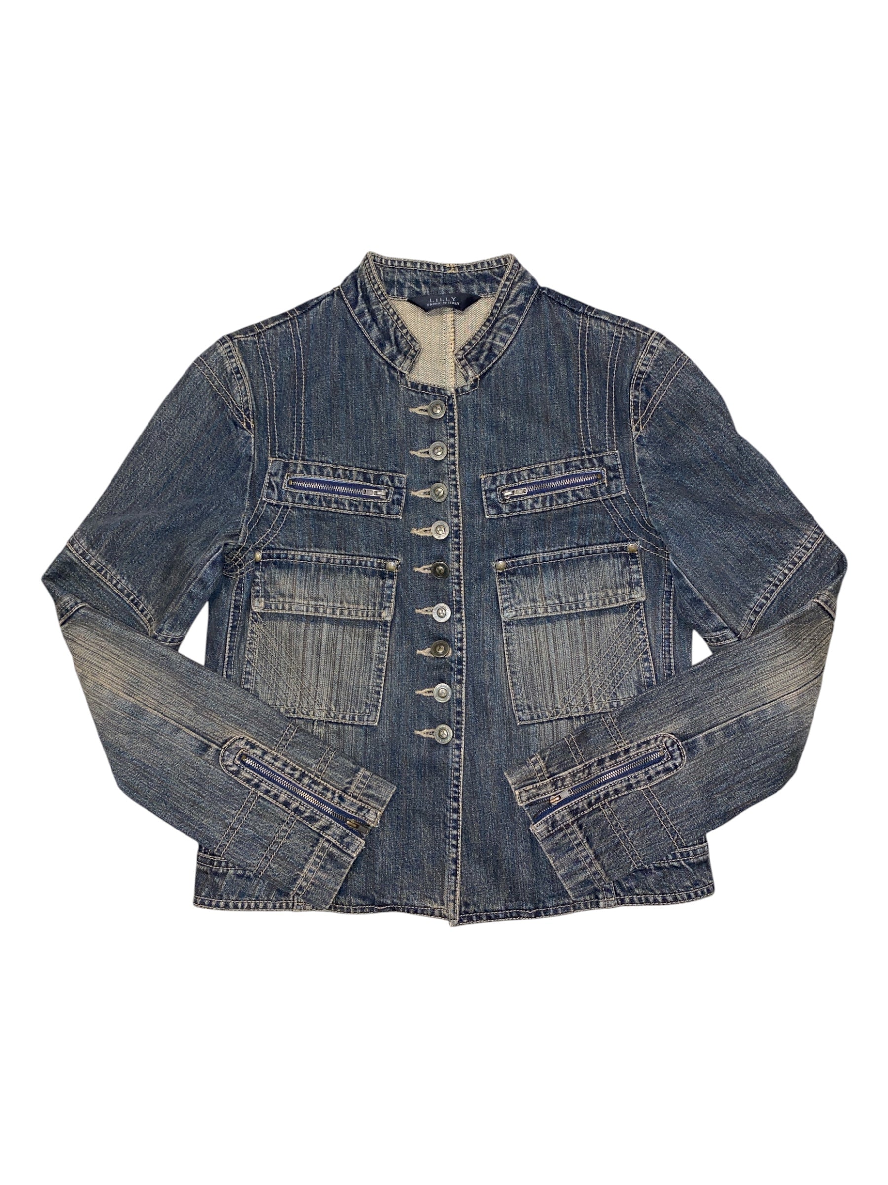 blue green lilly high neck jean jacket