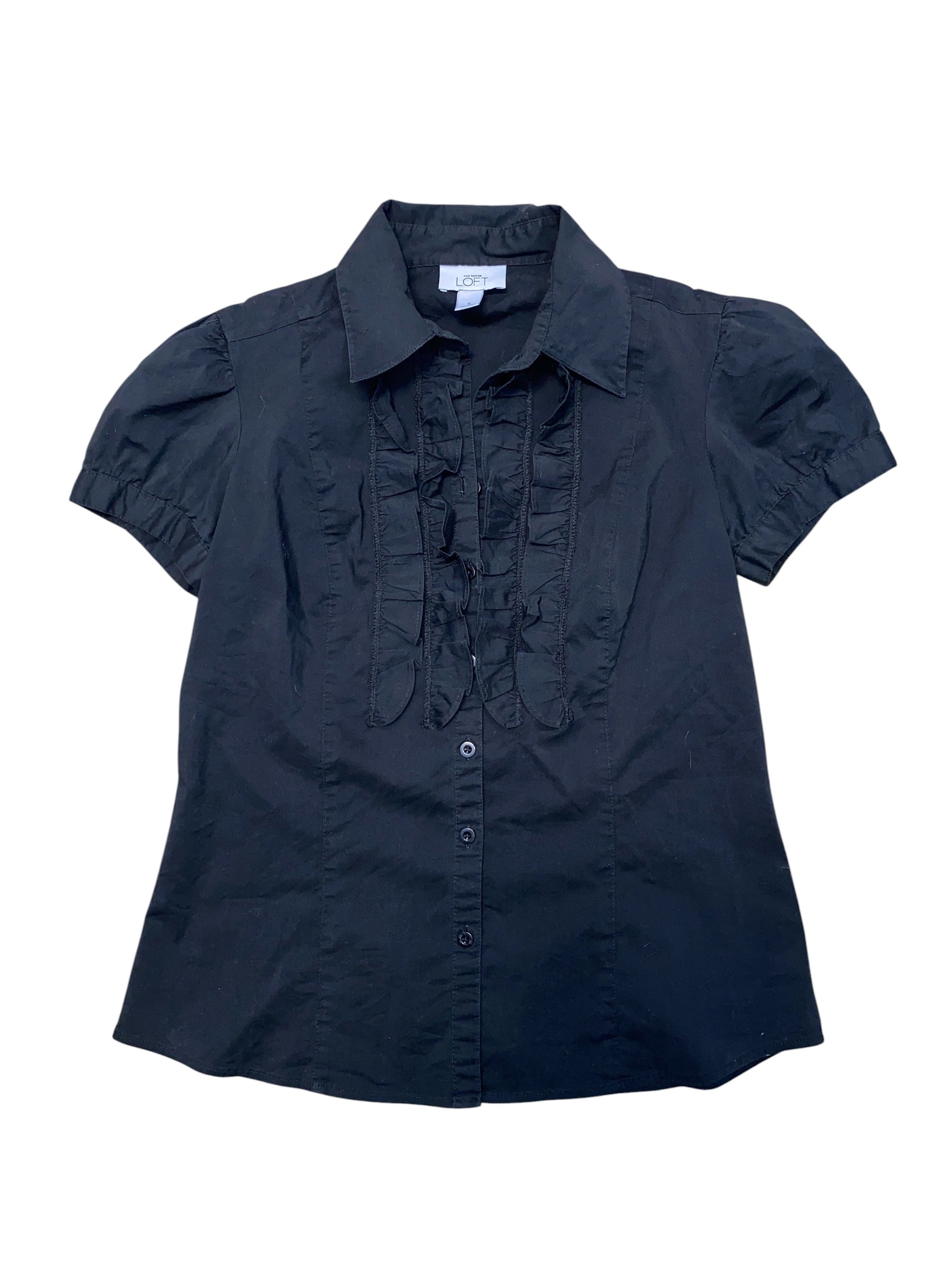 black loft ruffle button down, s