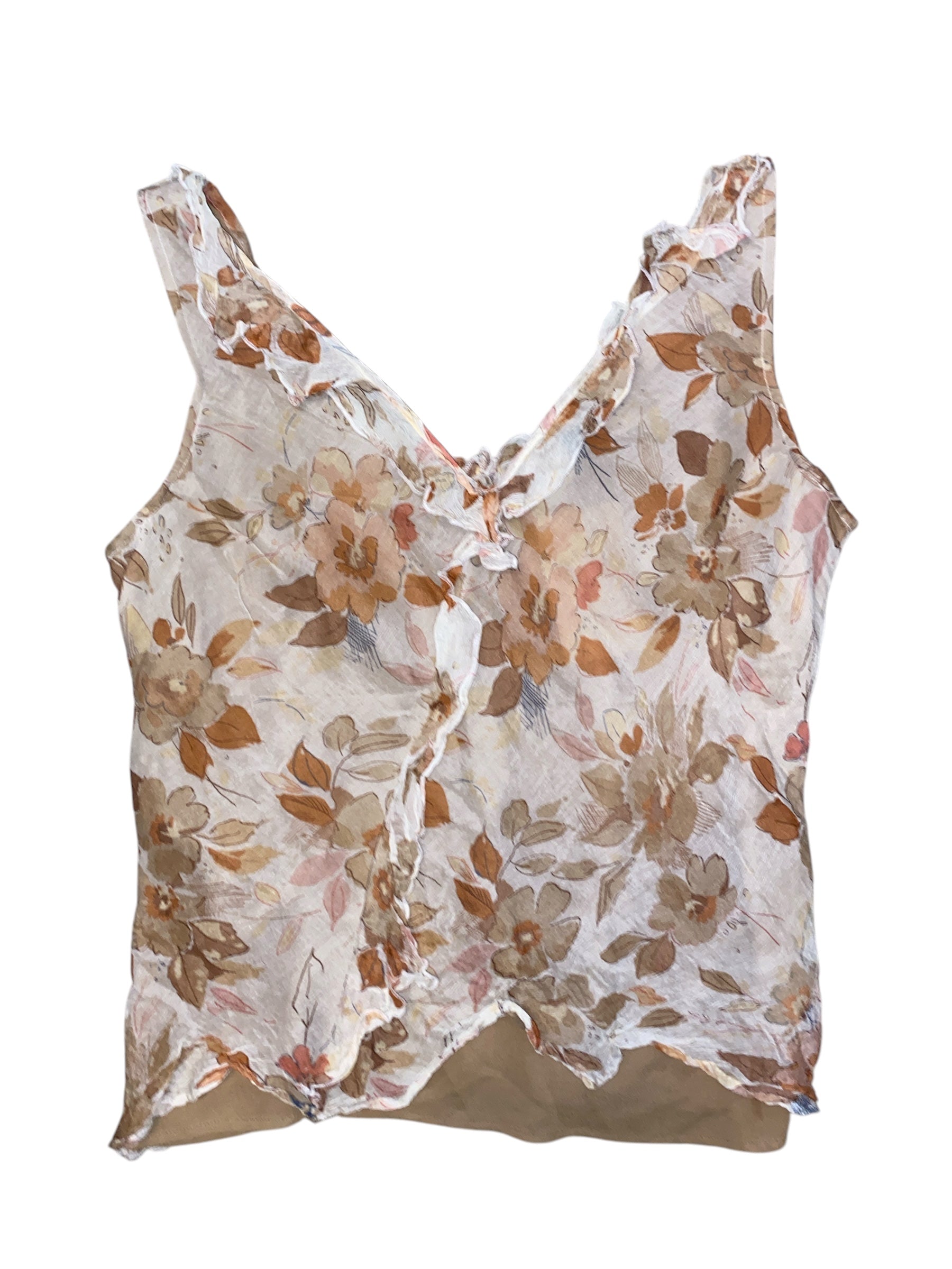 brown sunny leigh silk floral ruffle tank, XL