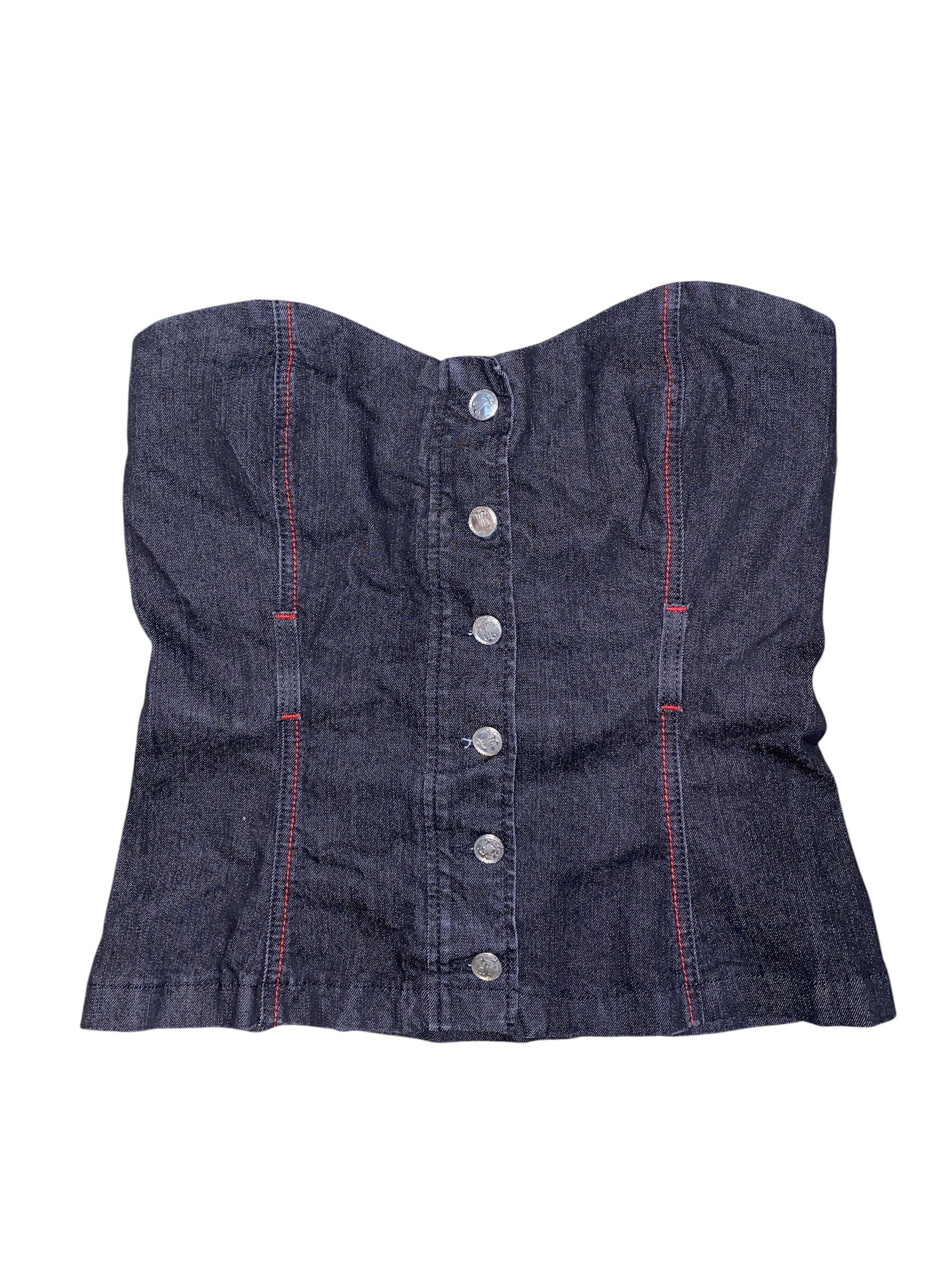 blue encore jeans strapless denim corset top, M