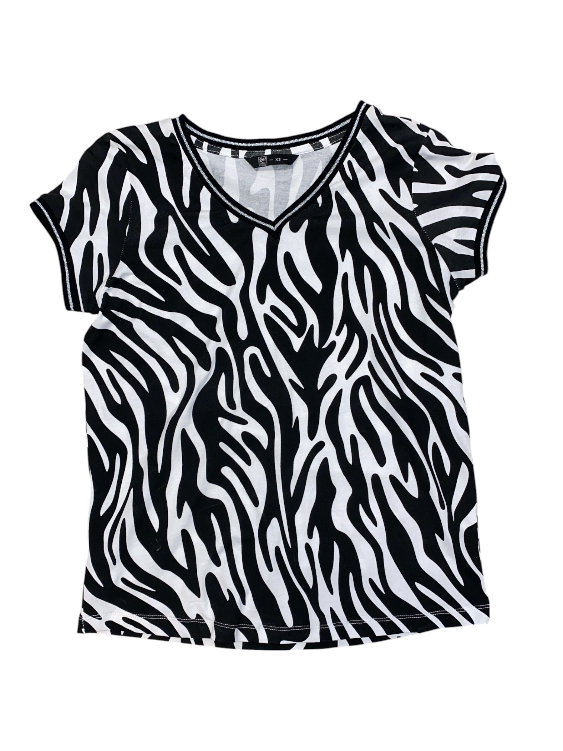 black white gef france cutie v neck tee, xs