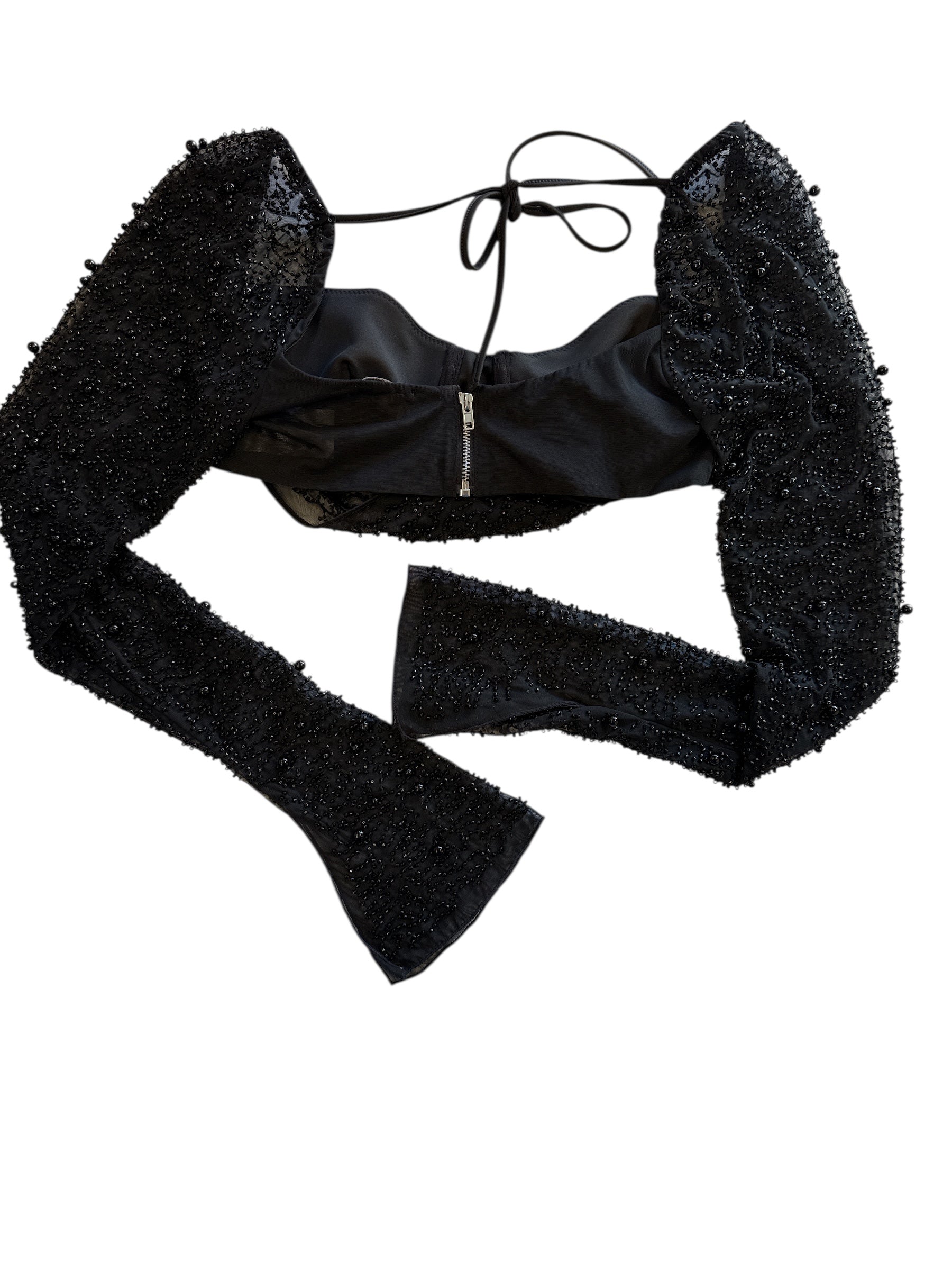 black oh polly beaded ls crop top, 4