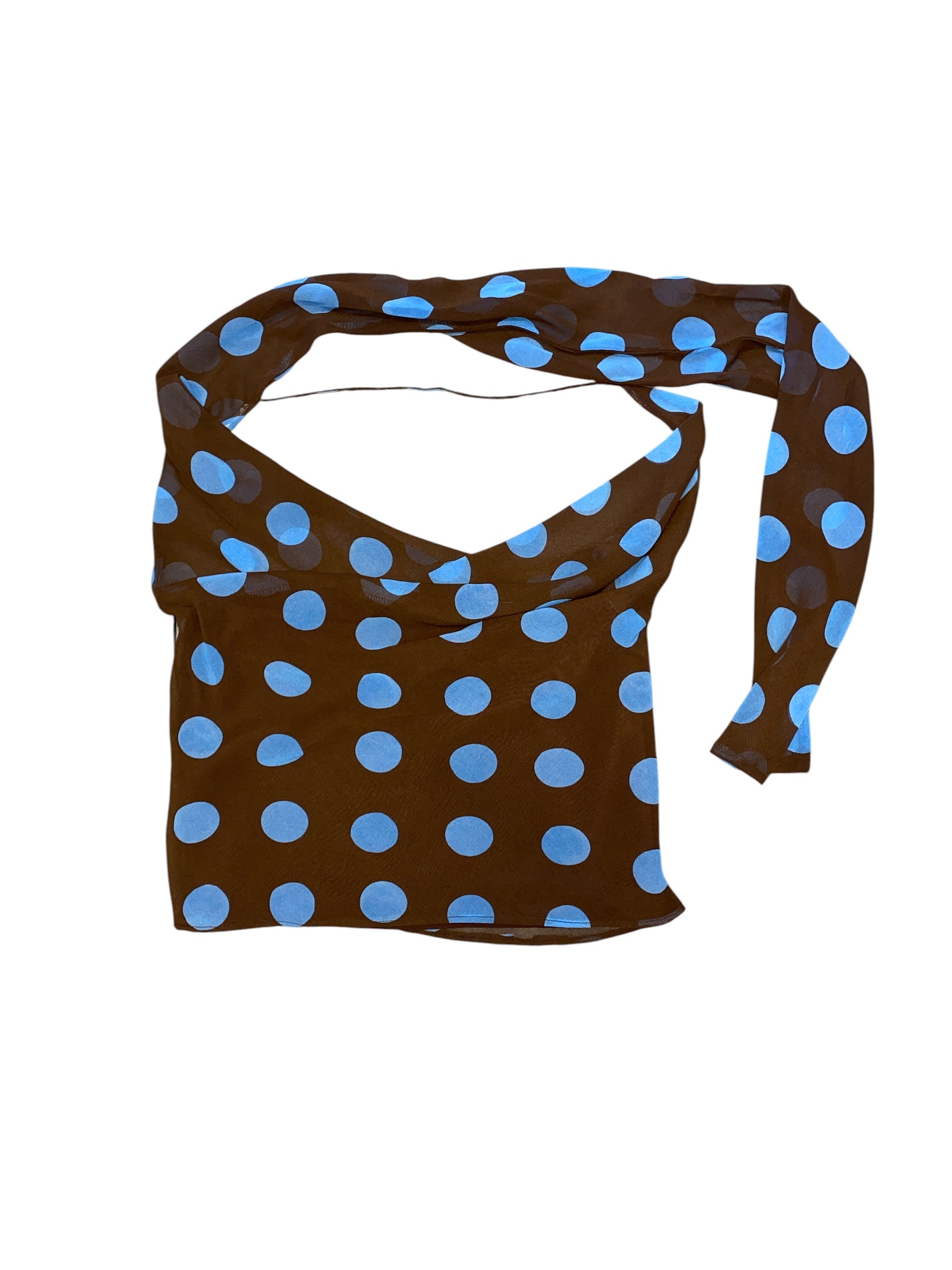 brown blue zara polka dot scarf halter, m