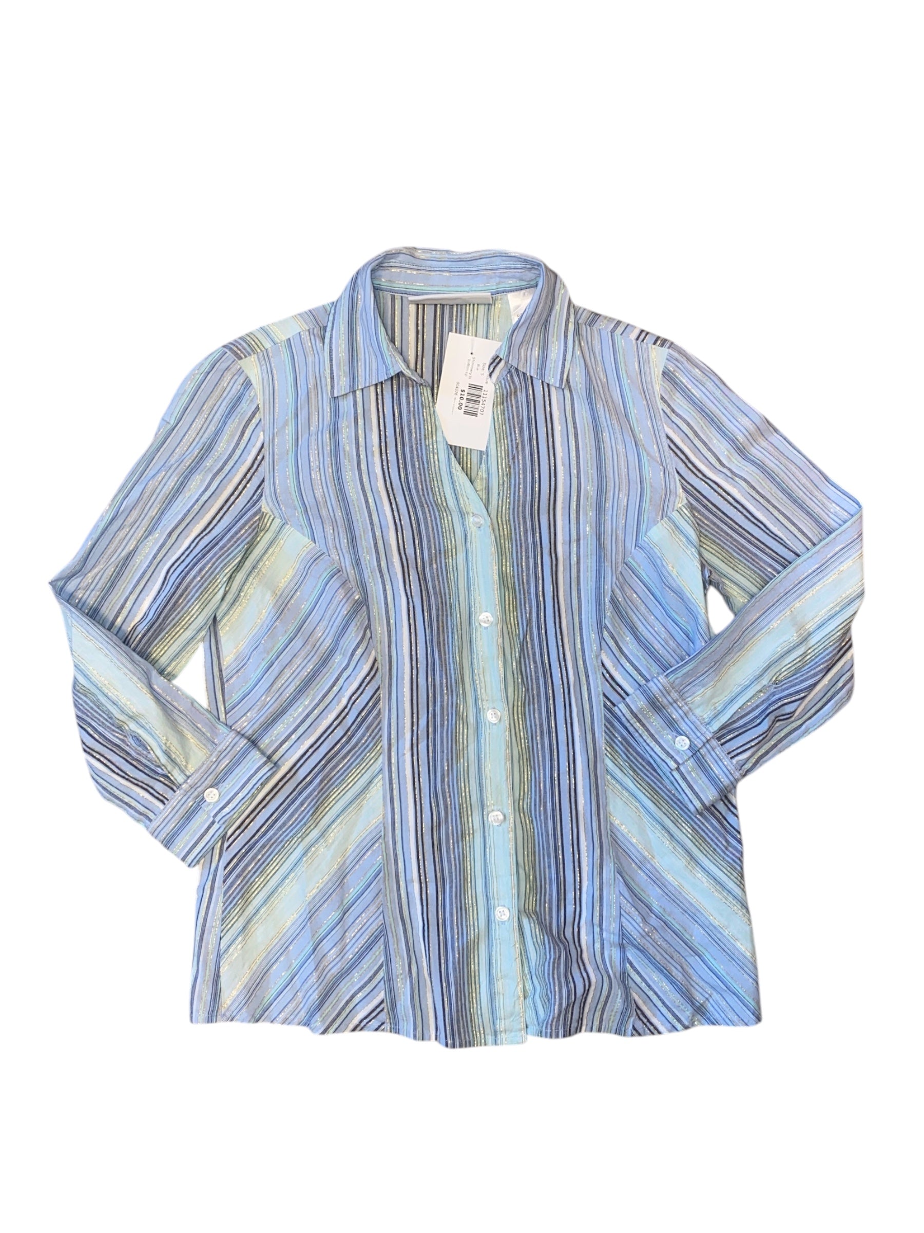 Blue First issue Shimmery ls button up, S