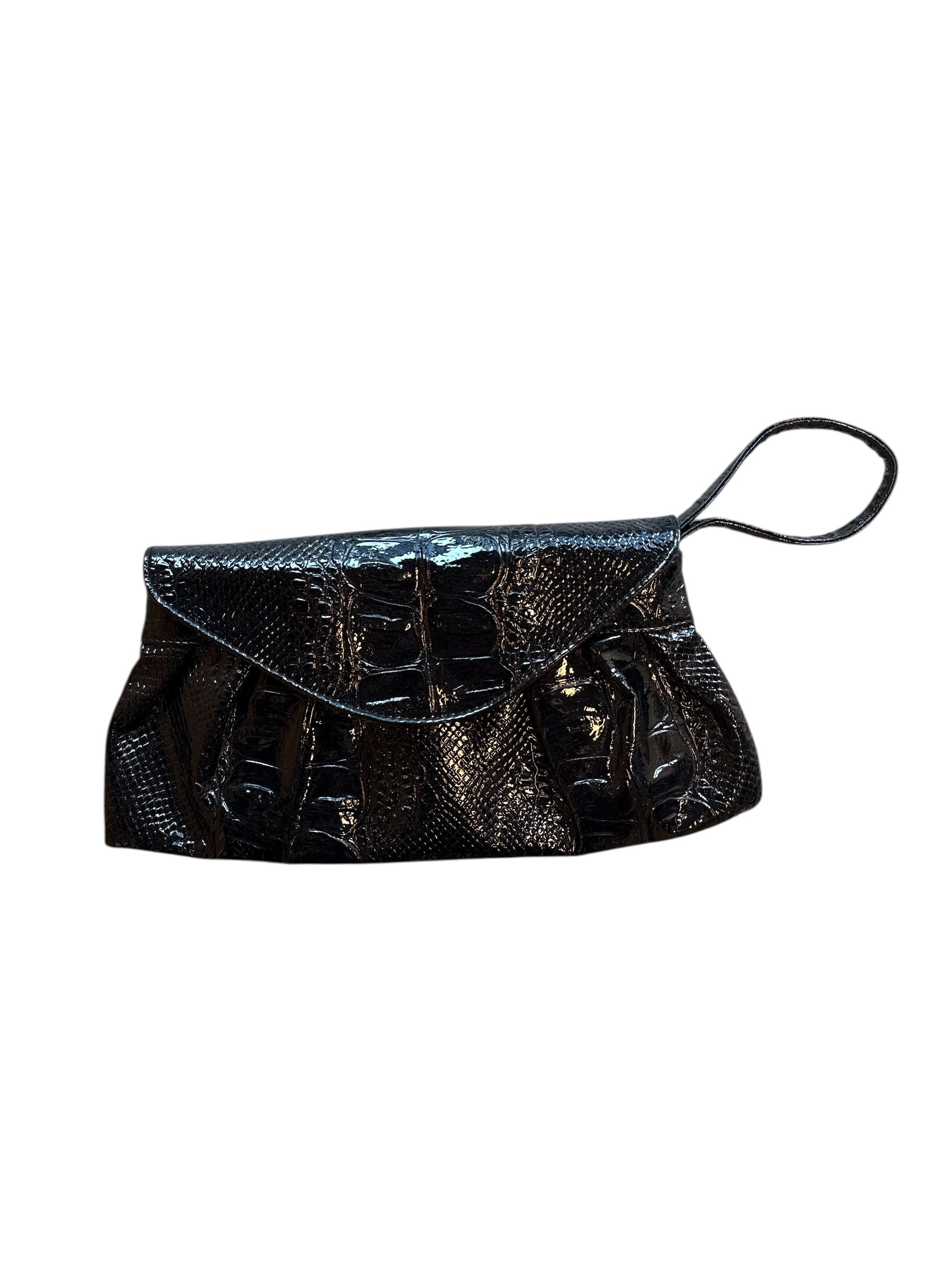 black  patent snakeprint wristlet