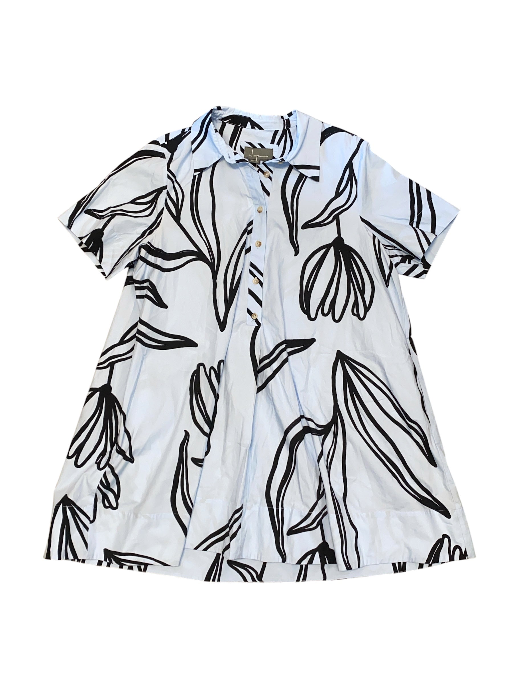 Blue black Anthropologie Patterned ss button down dress, L