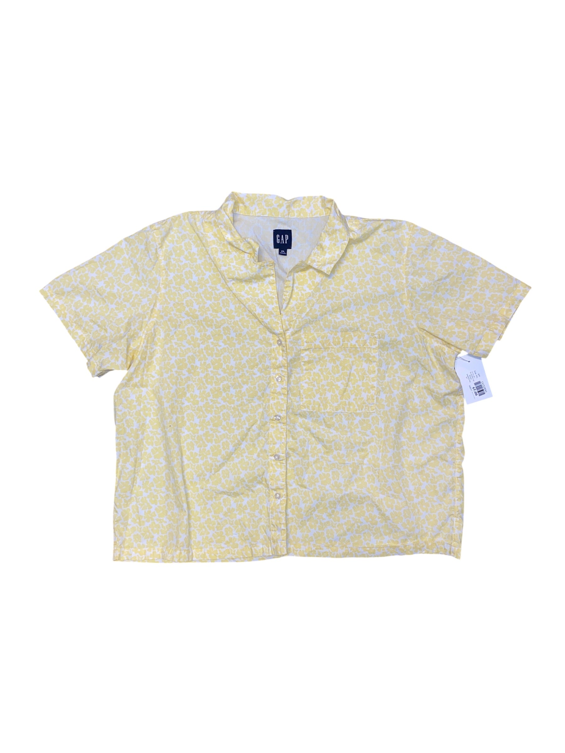 white yellow gap ss button up flower pajama top, XXL