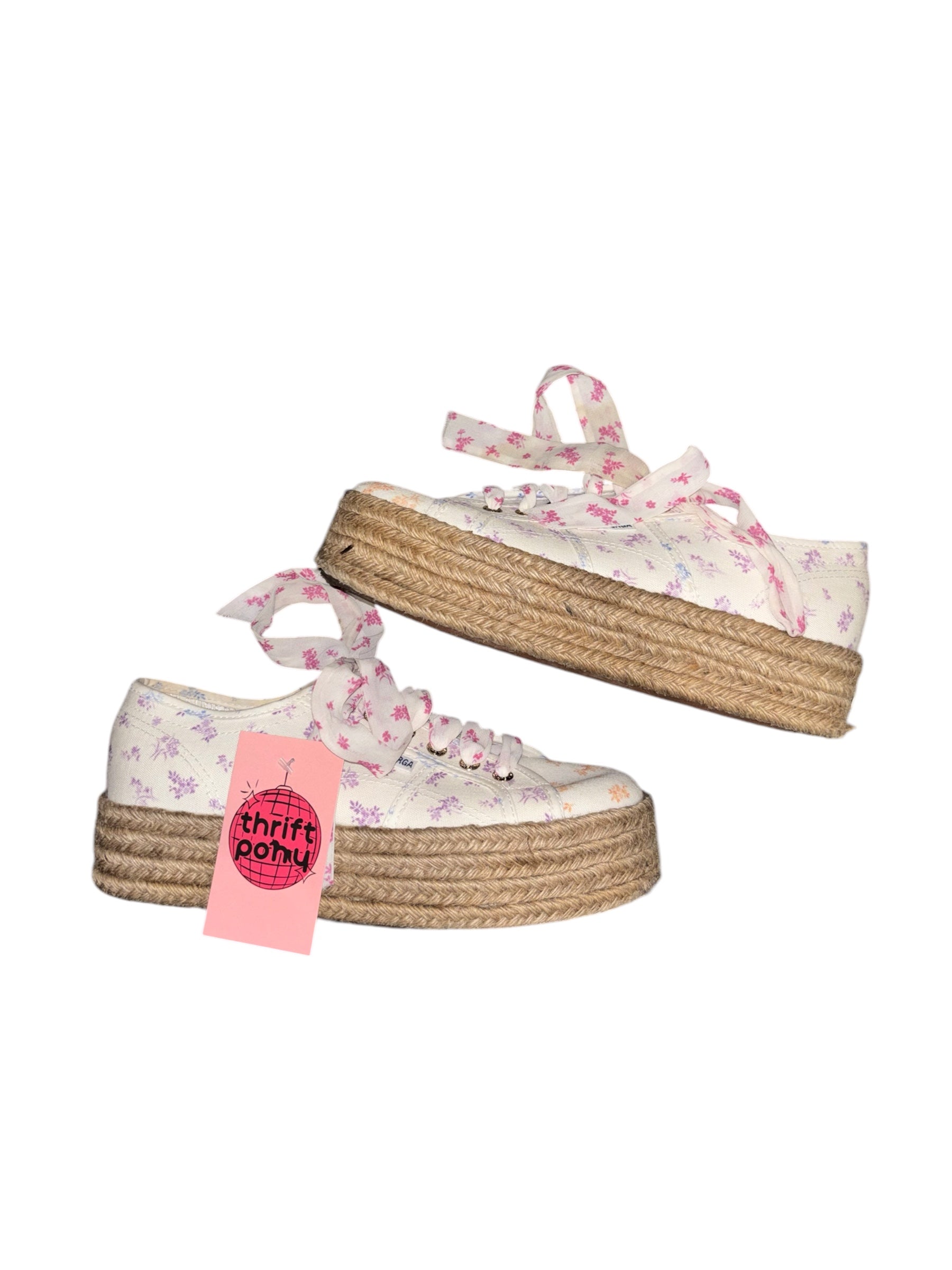 cream pink brown superga floral platform sneakers, 40