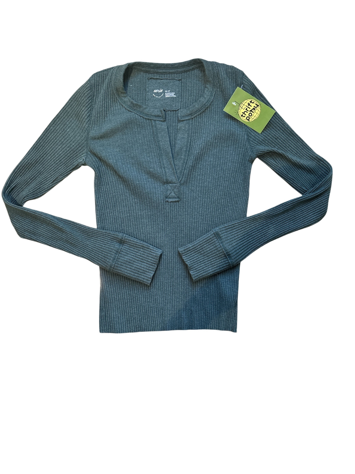 Green Aerie Ribbed ls henley, Xs