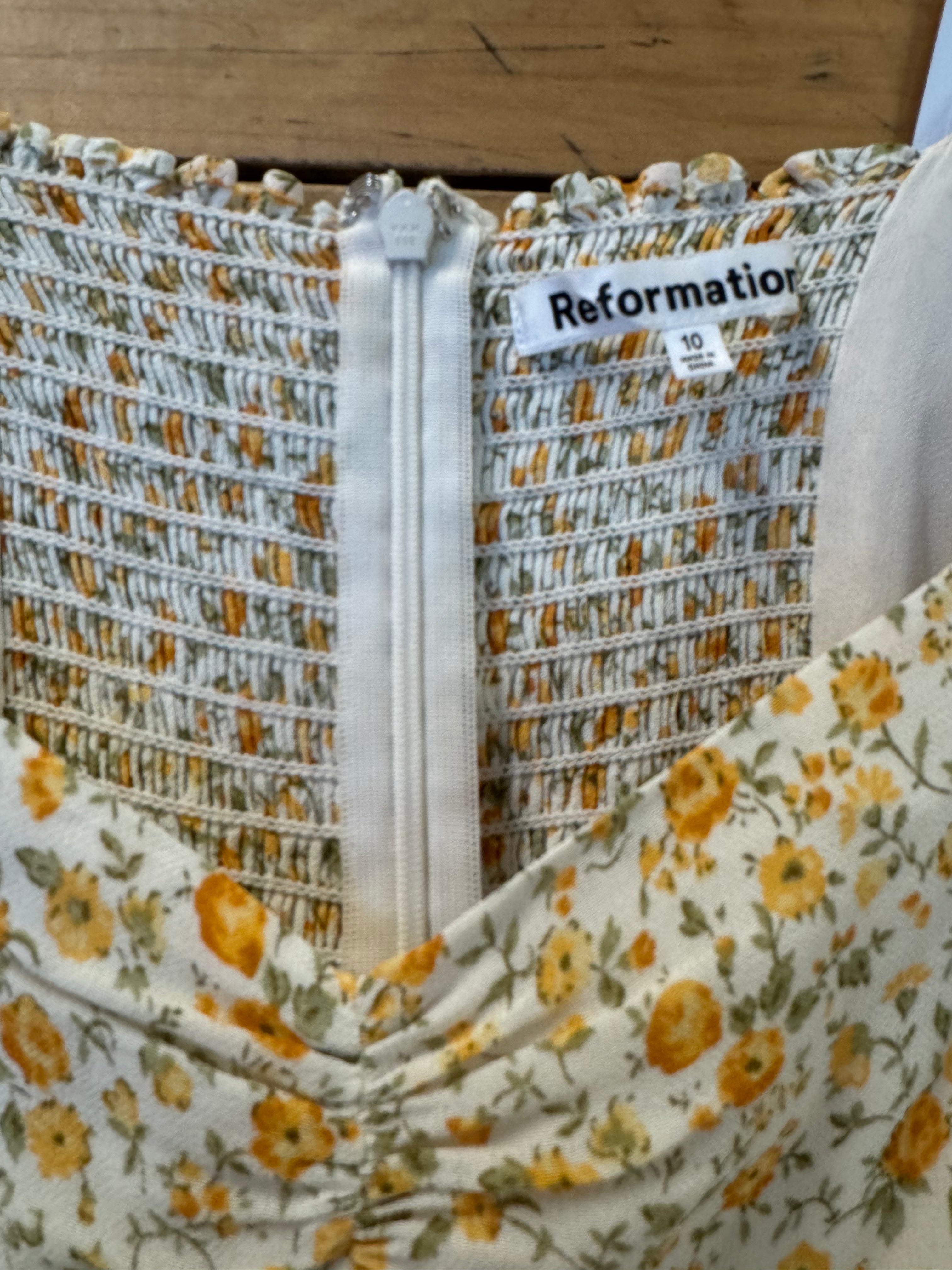 Yellow white Reformation Floral long dress, 10