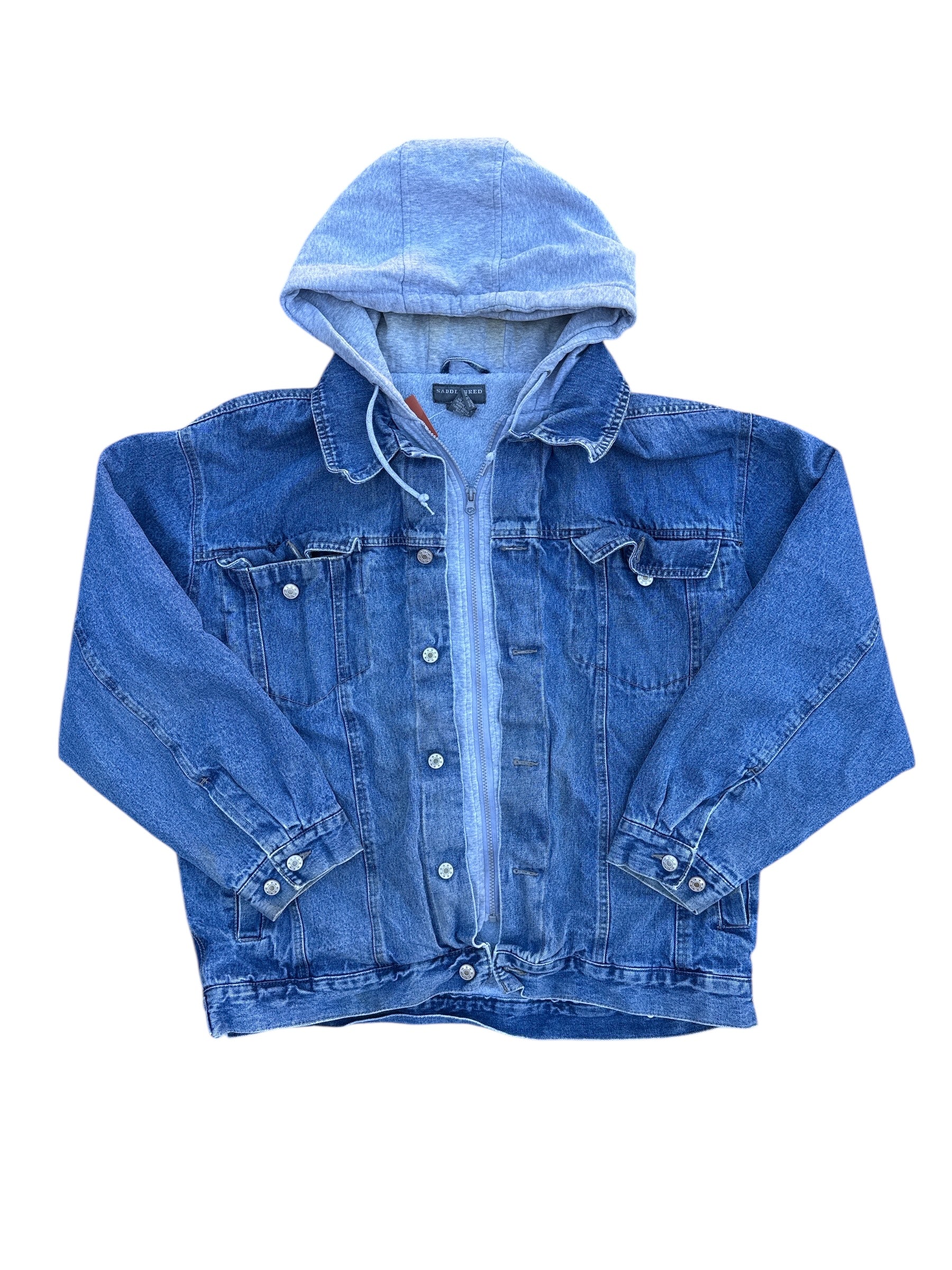 blue gray saddlebred hoodie layer denim jacket, xxl