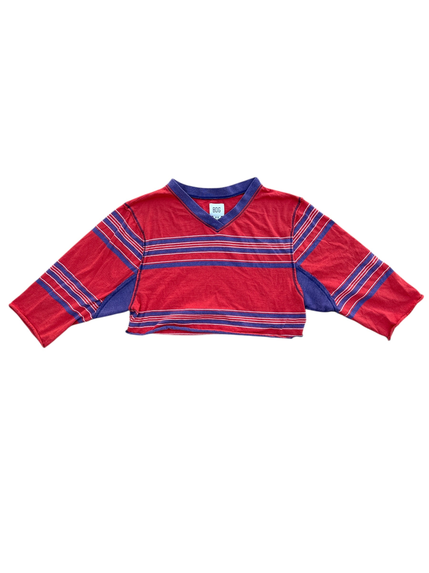 red white blue bdg vneck crop striped tee, m