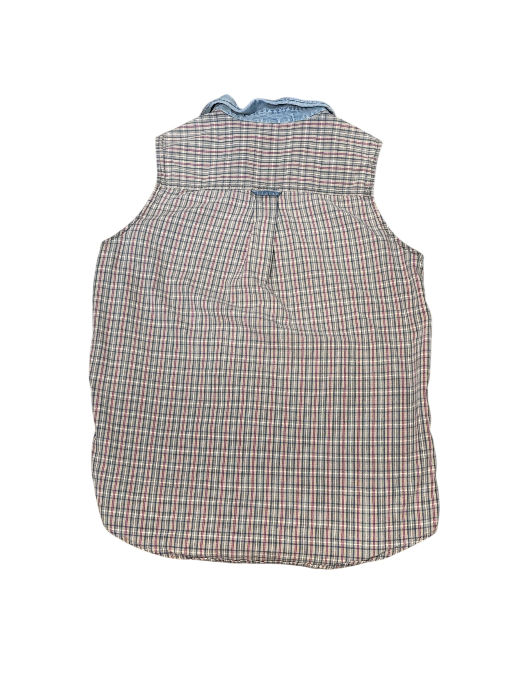 pink blue krazy kat plaid button up vest, l