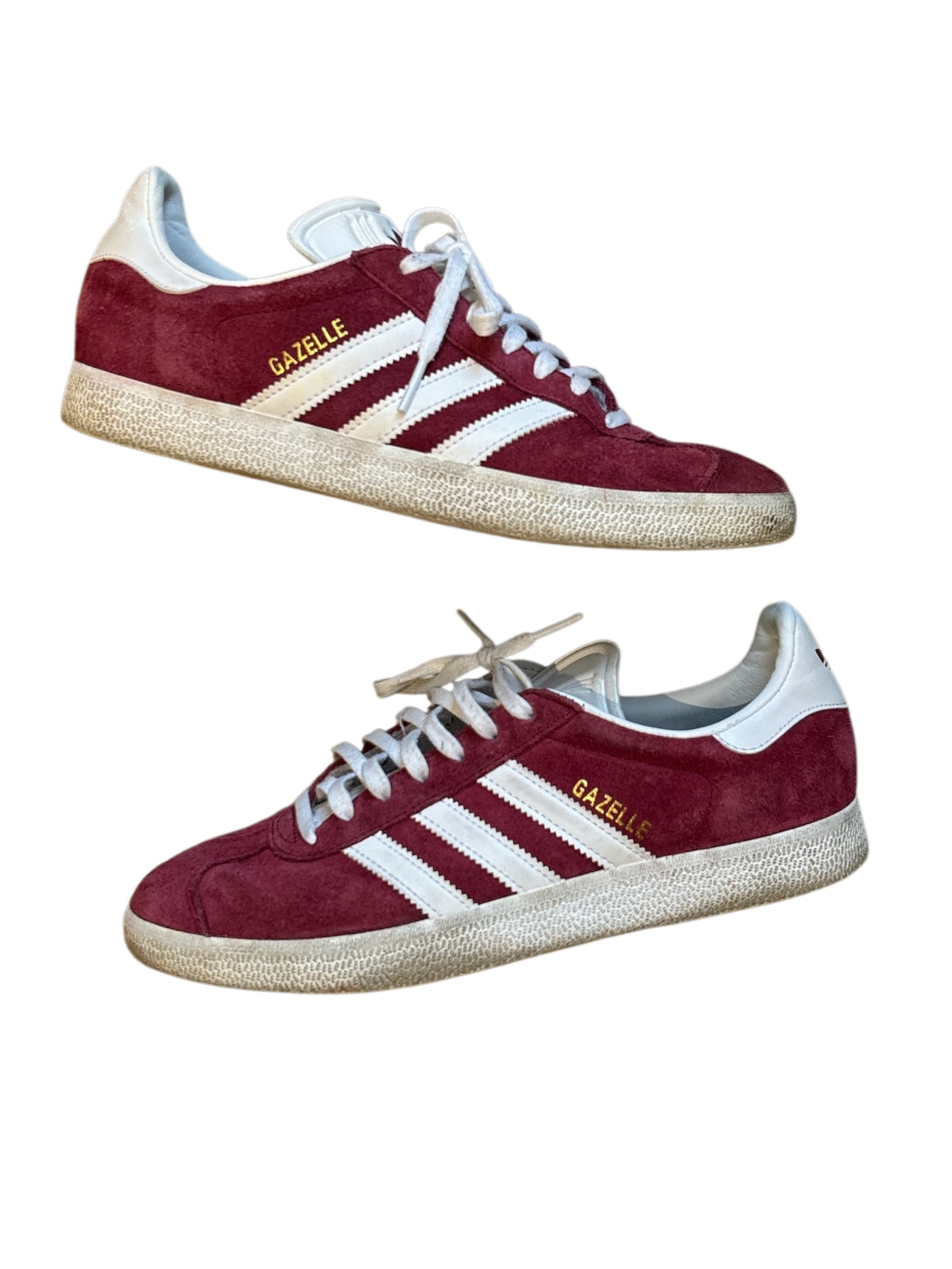 burgundy adidas gazelles, 7.5