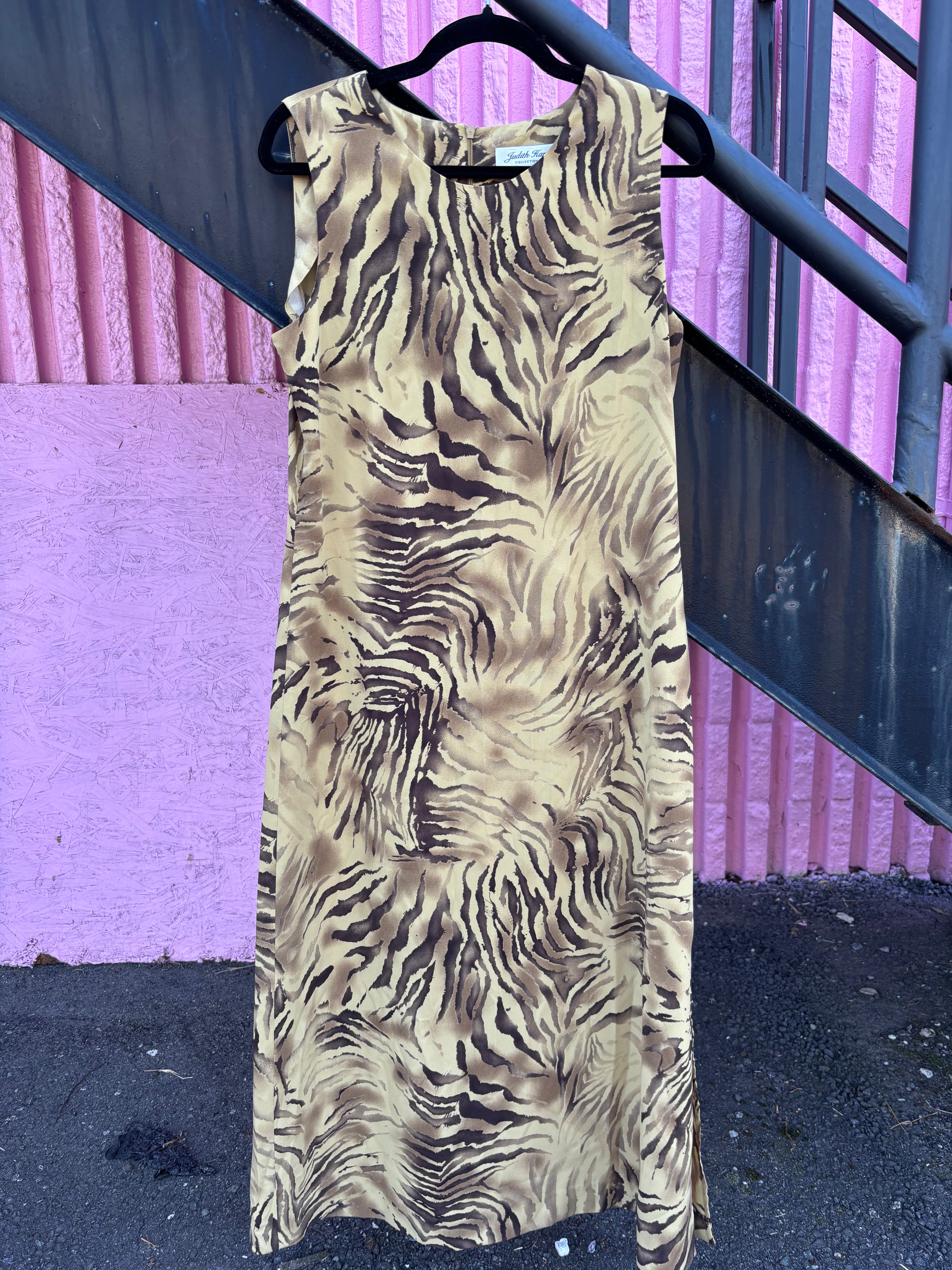 tan brown judith hart animal print maxi dress, 10