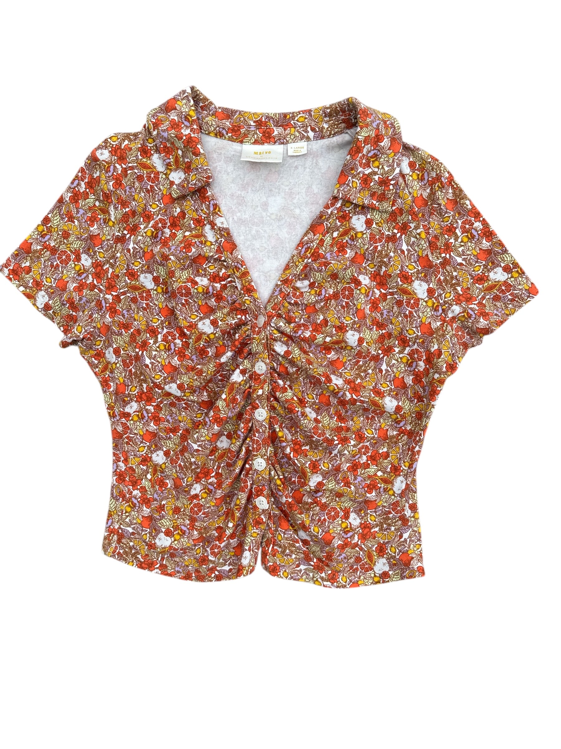 orange red white maeve citrus pattern shirt, xl