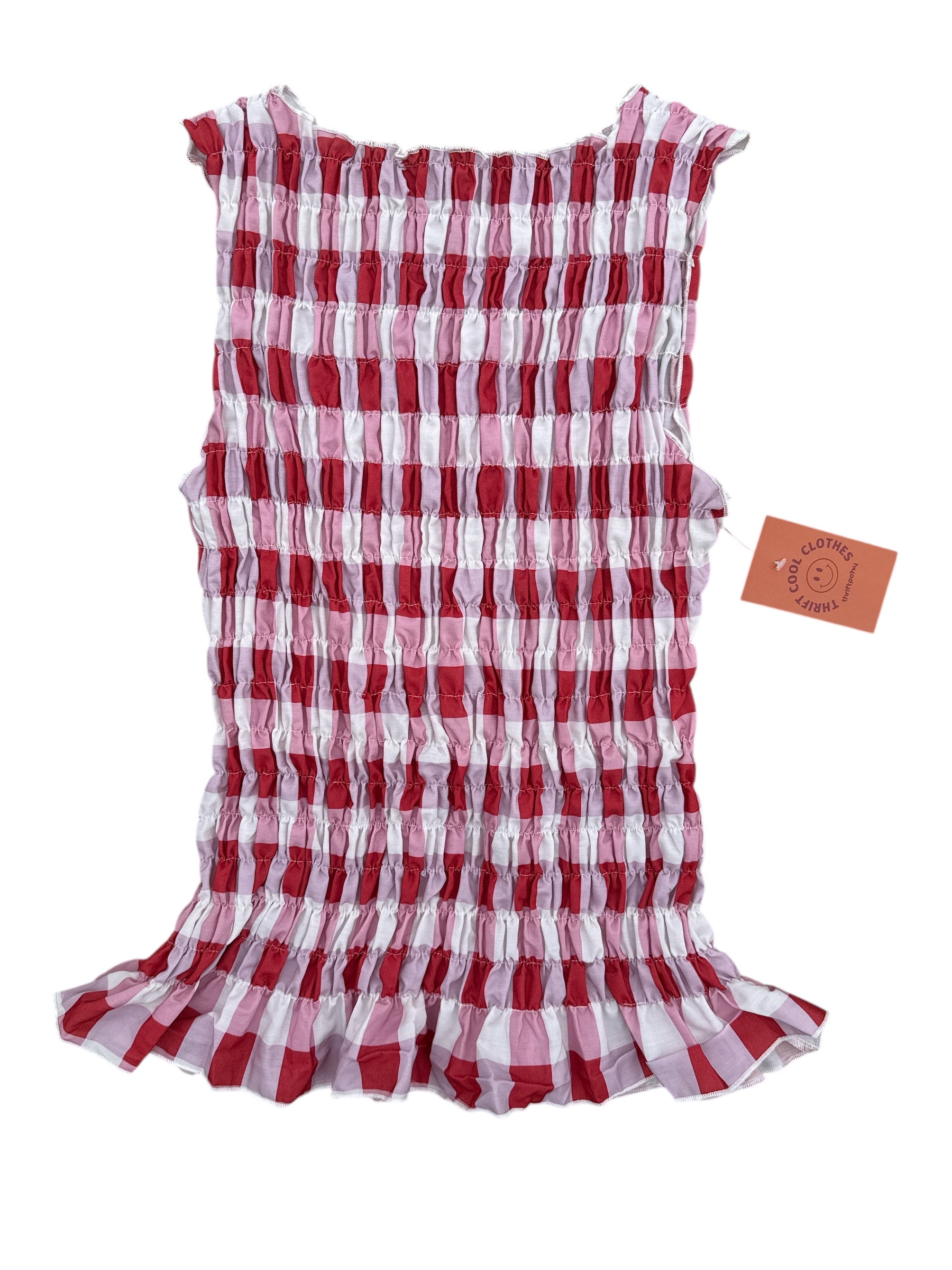 pink white red  waffle scrunched high neck top, m