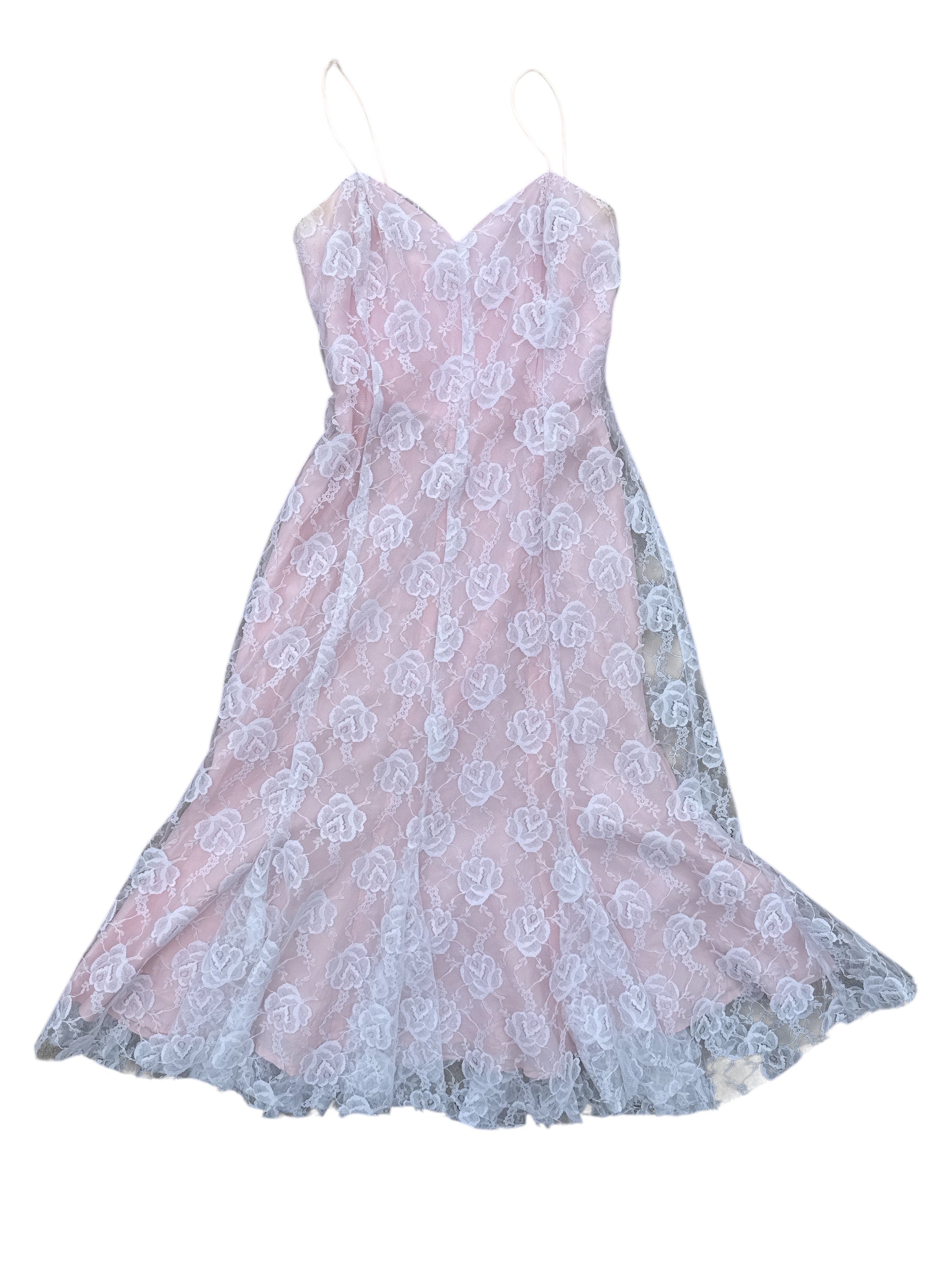 pink white  floral lace cami ruffle dress, 11/12 (fits like 6)