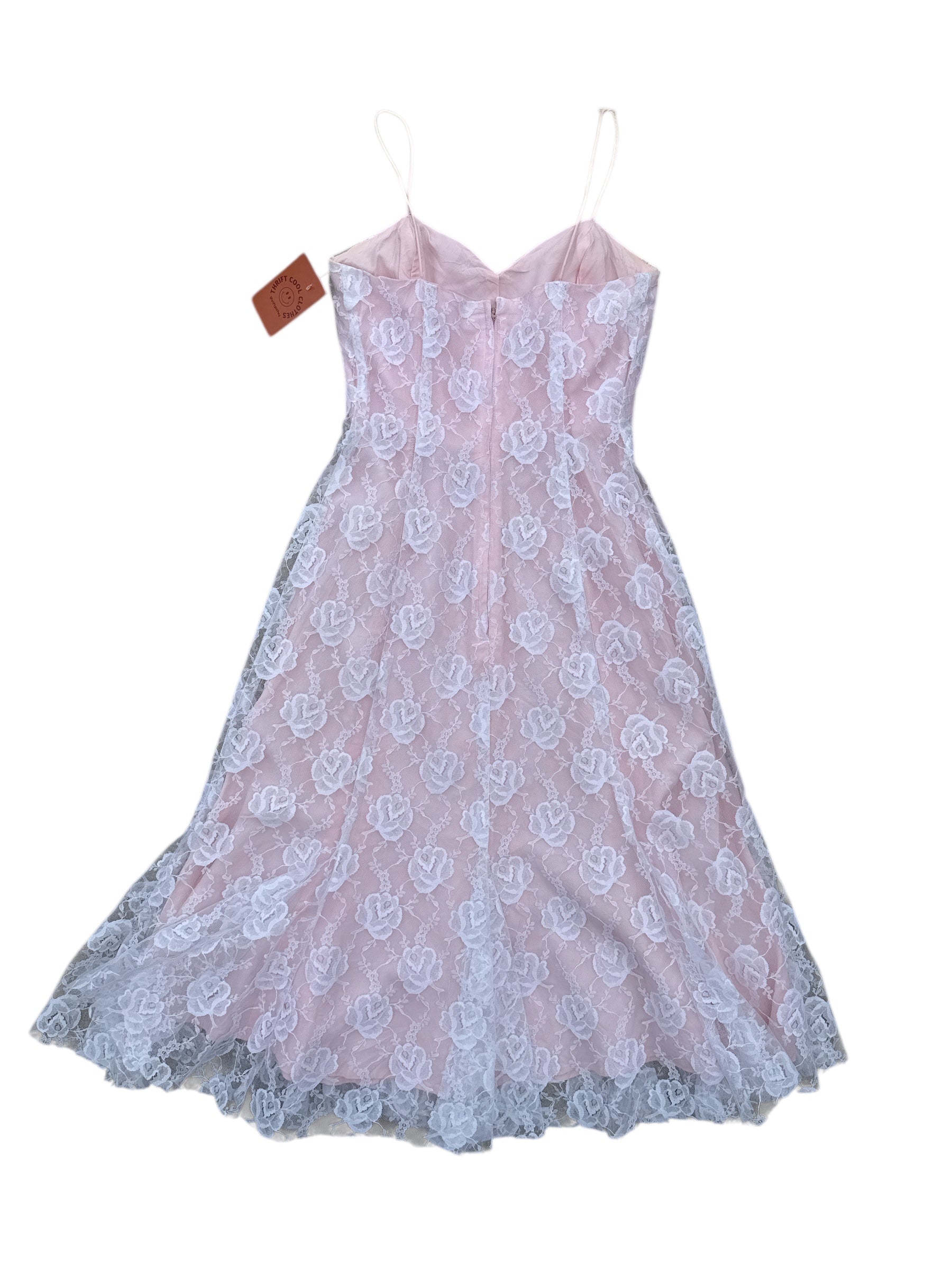 pink white  floral lace cami ruffle dress, 11/12 (fits like 6)