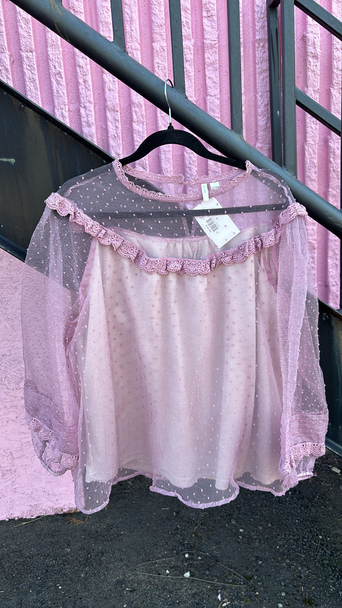 purple cato sheer dot ls blouse, 18/20w