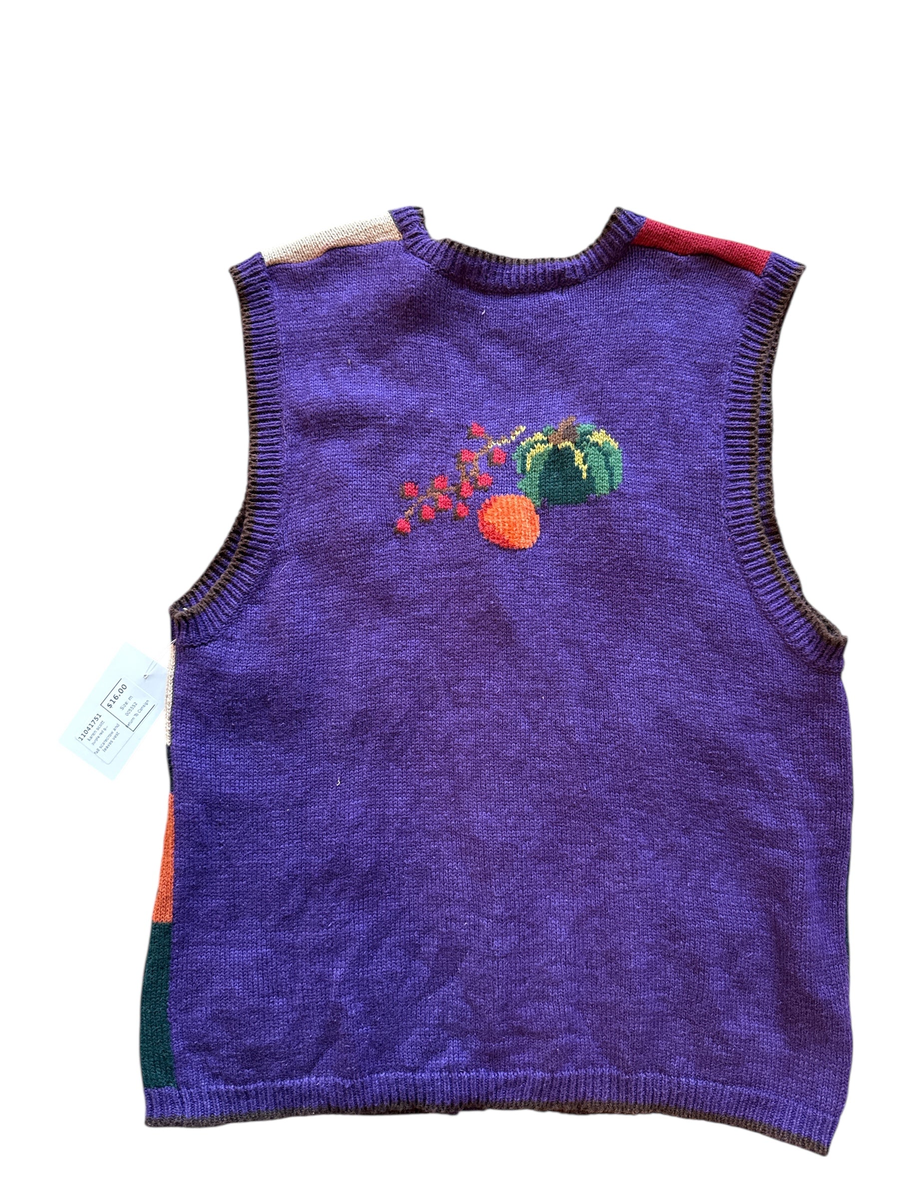 purple red green beige karen scott fall scarecrow and leaves vest, m