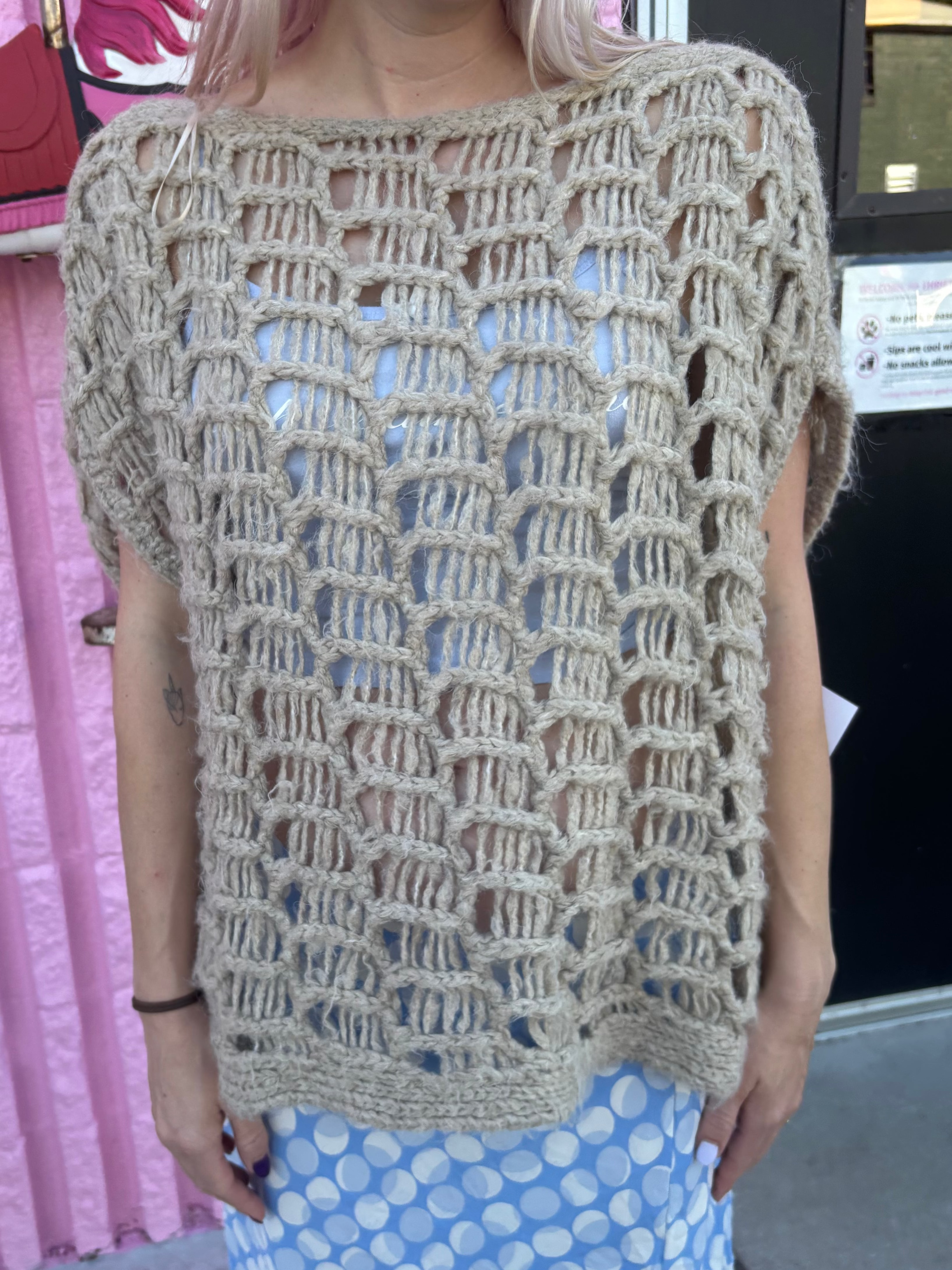 beige zara knit ss pullover, xs/s