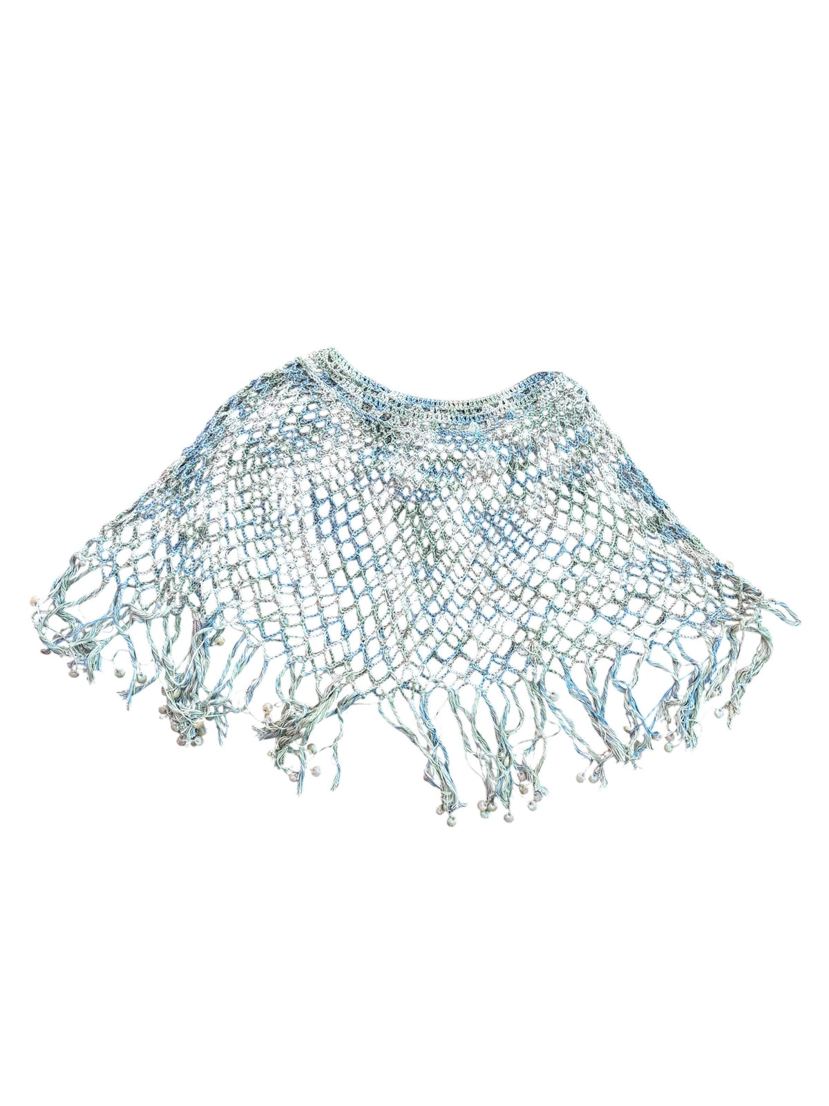 blue green  beaded net cape