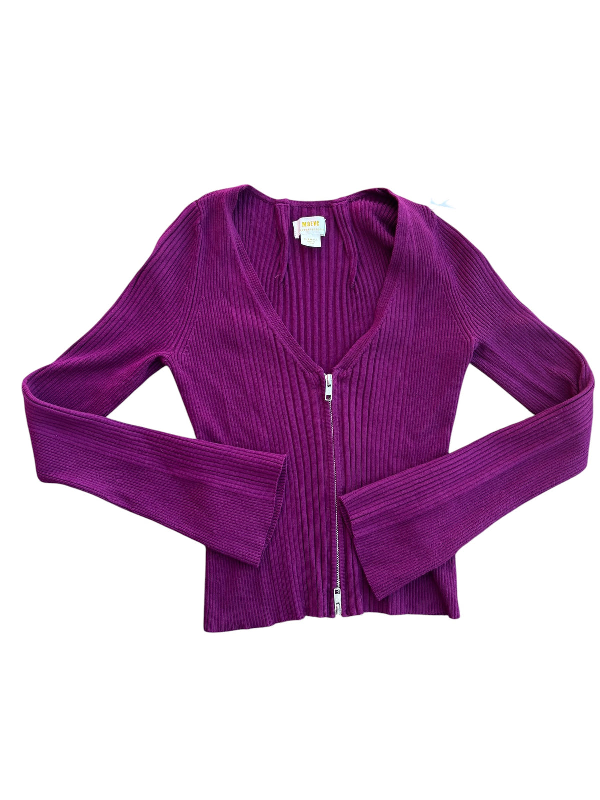 magenta maeve ribbed zip ls top, xs