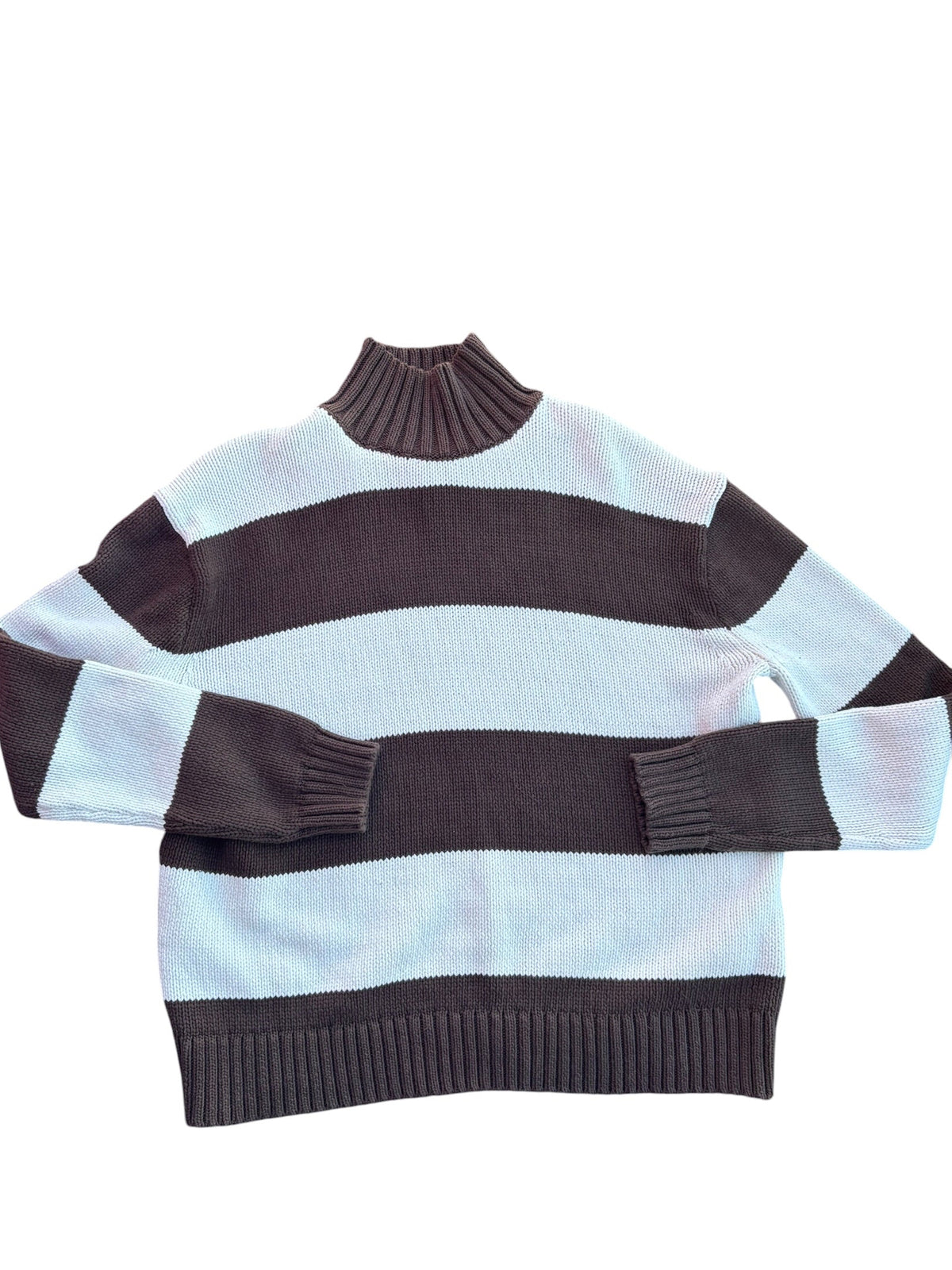 brown white jcrew striped mockneck sweater, small