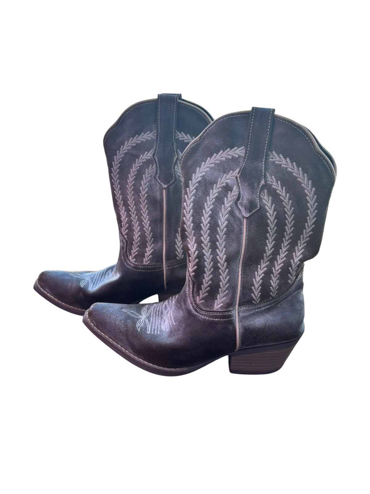 gray cream starling river mid calf cowboy boots, 8.5B