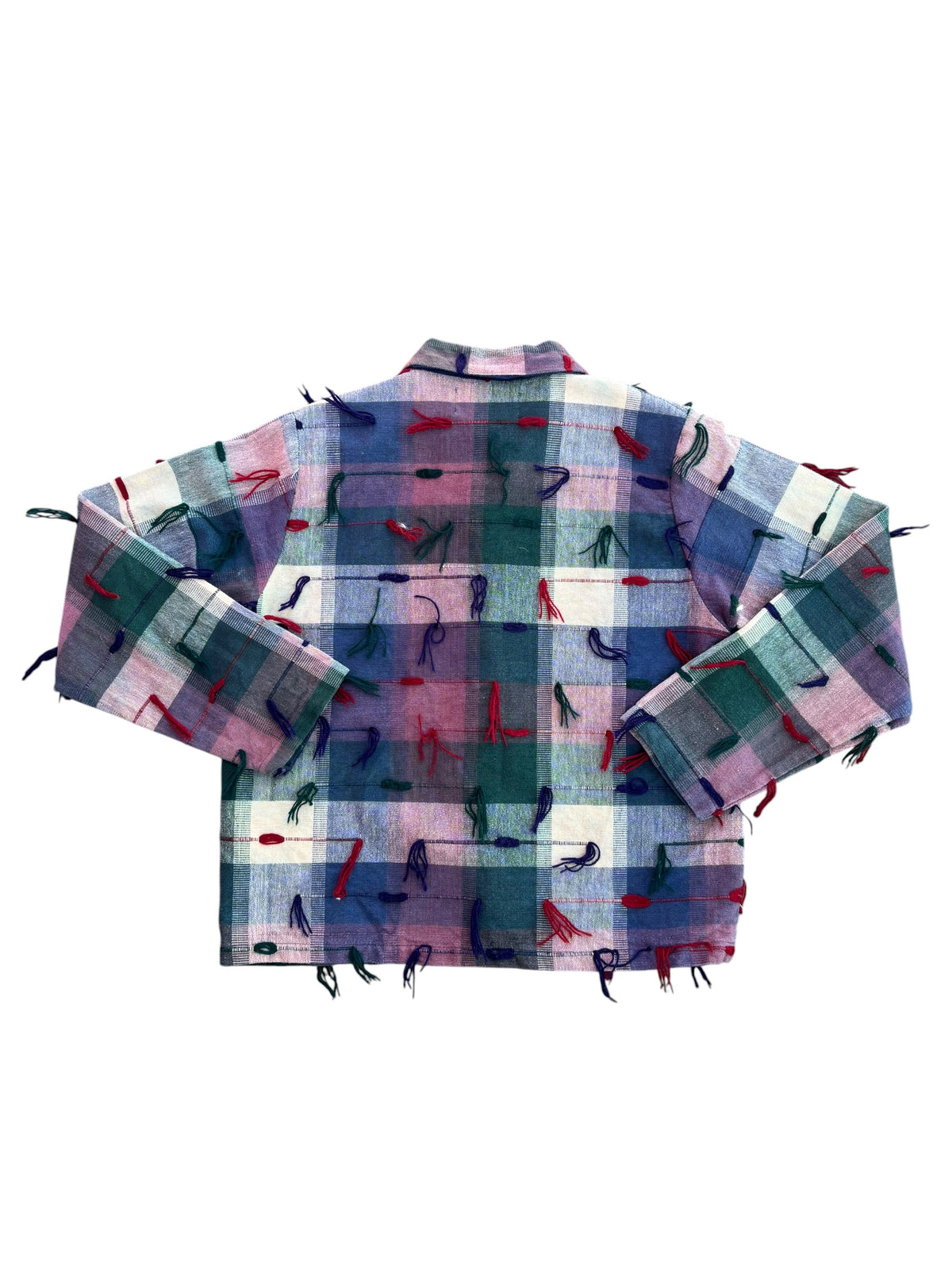 red green blue new directions plaid yarn tassel coat, s