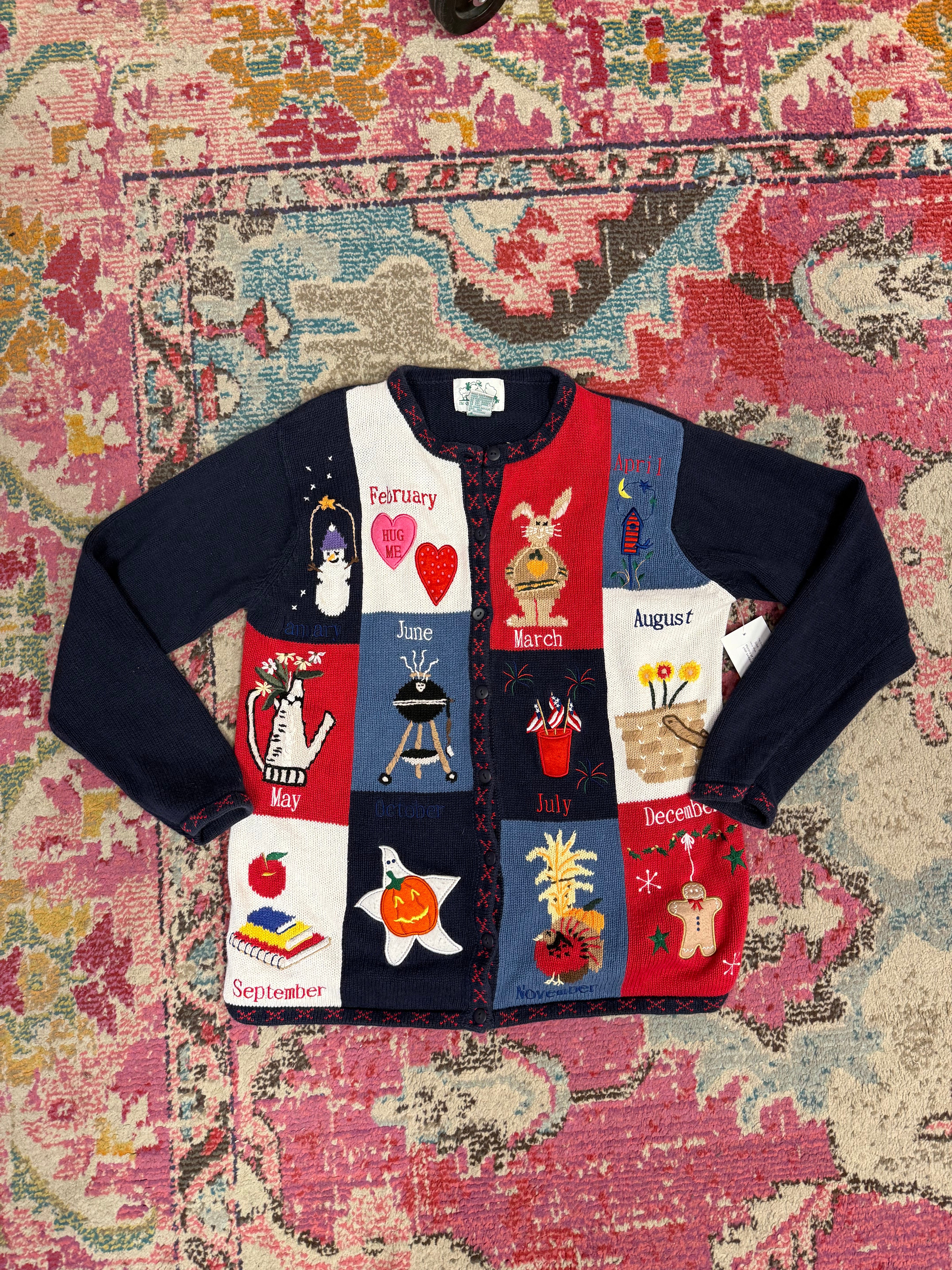 navy blue multi The Quacker Factory Months of the year sweater, S