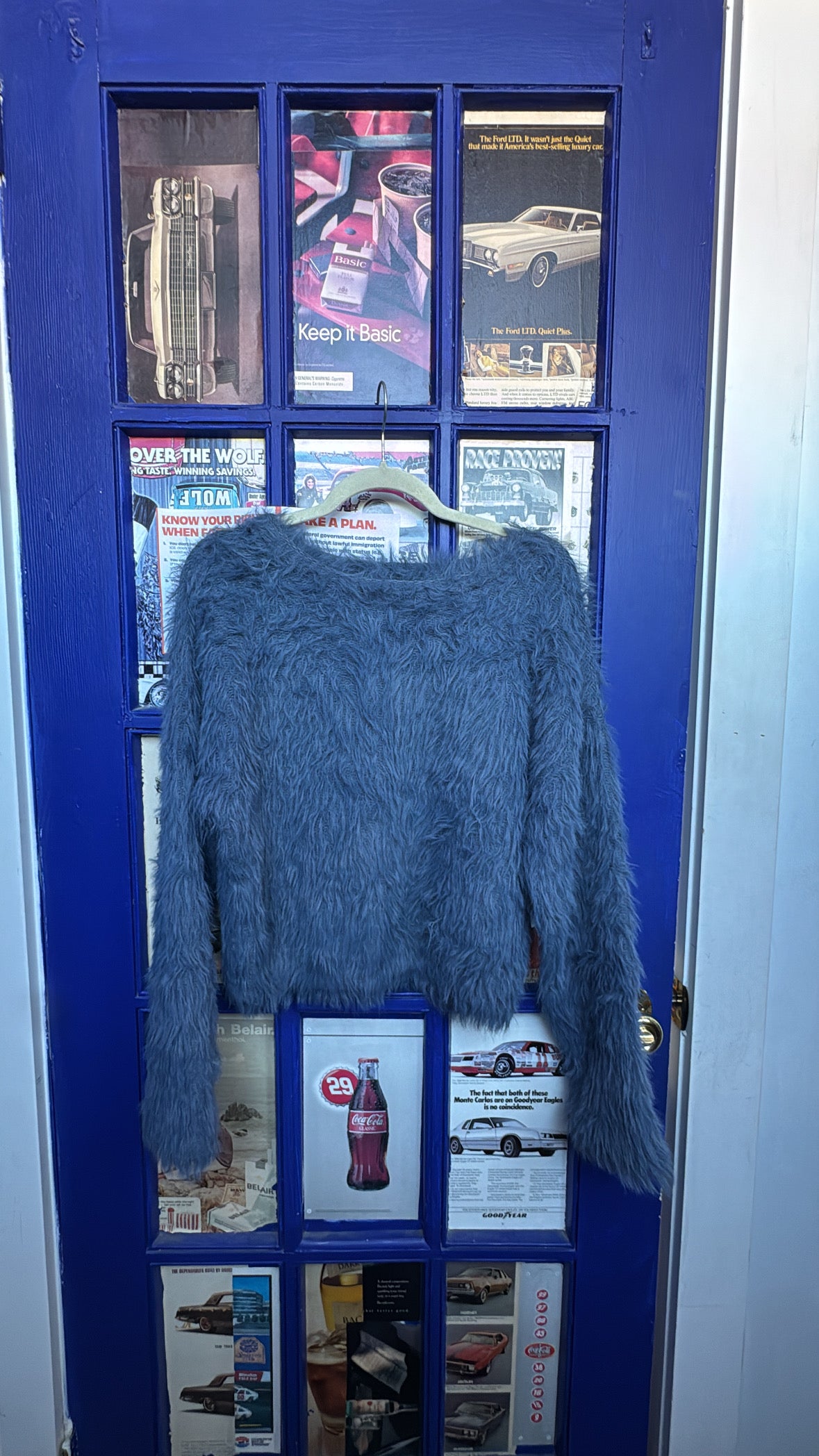 slate blue catherine maldrano fuzzy sweater, m