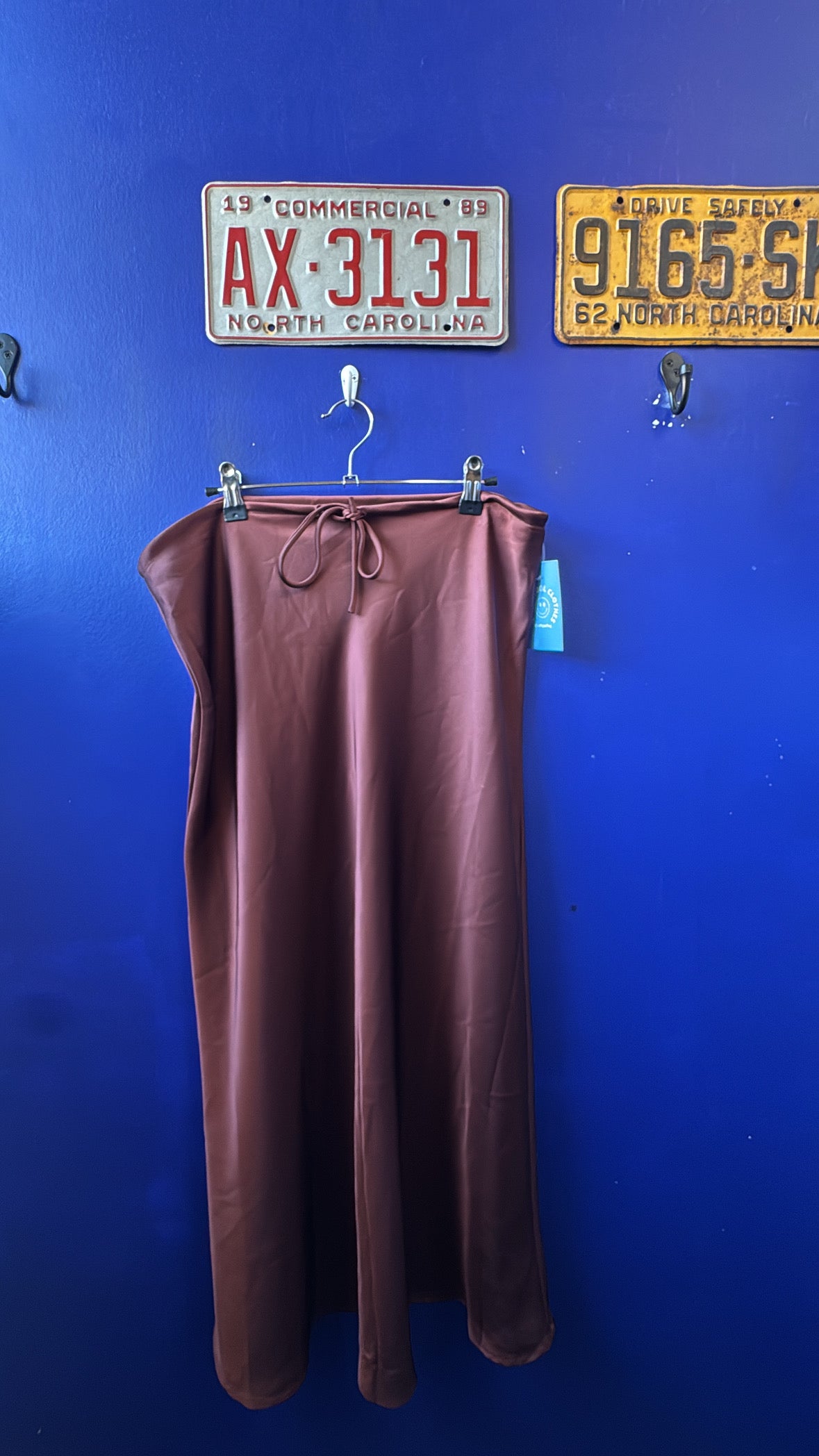 brown  satin maxi skirt, l