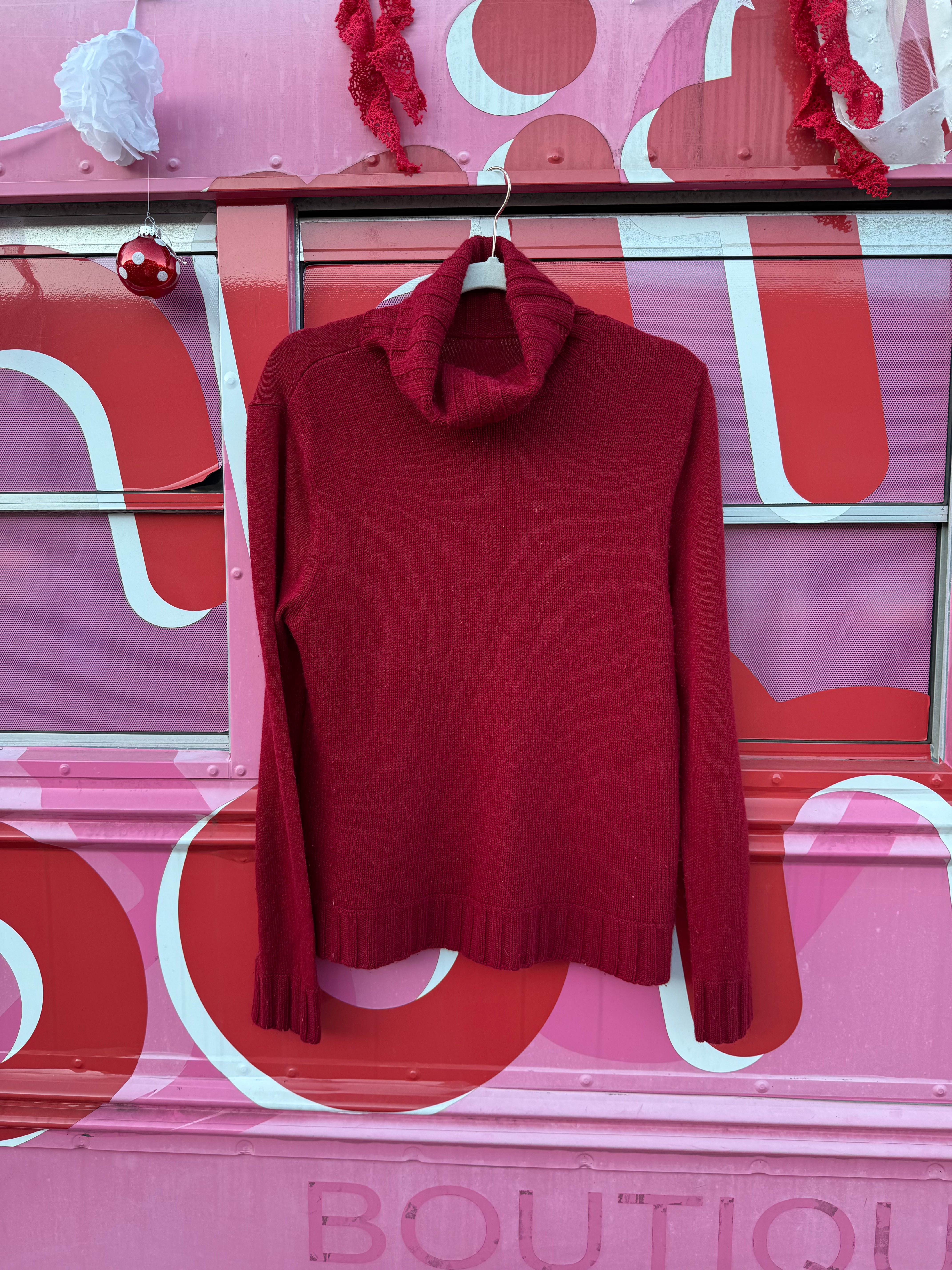 red  turtleneck sweater